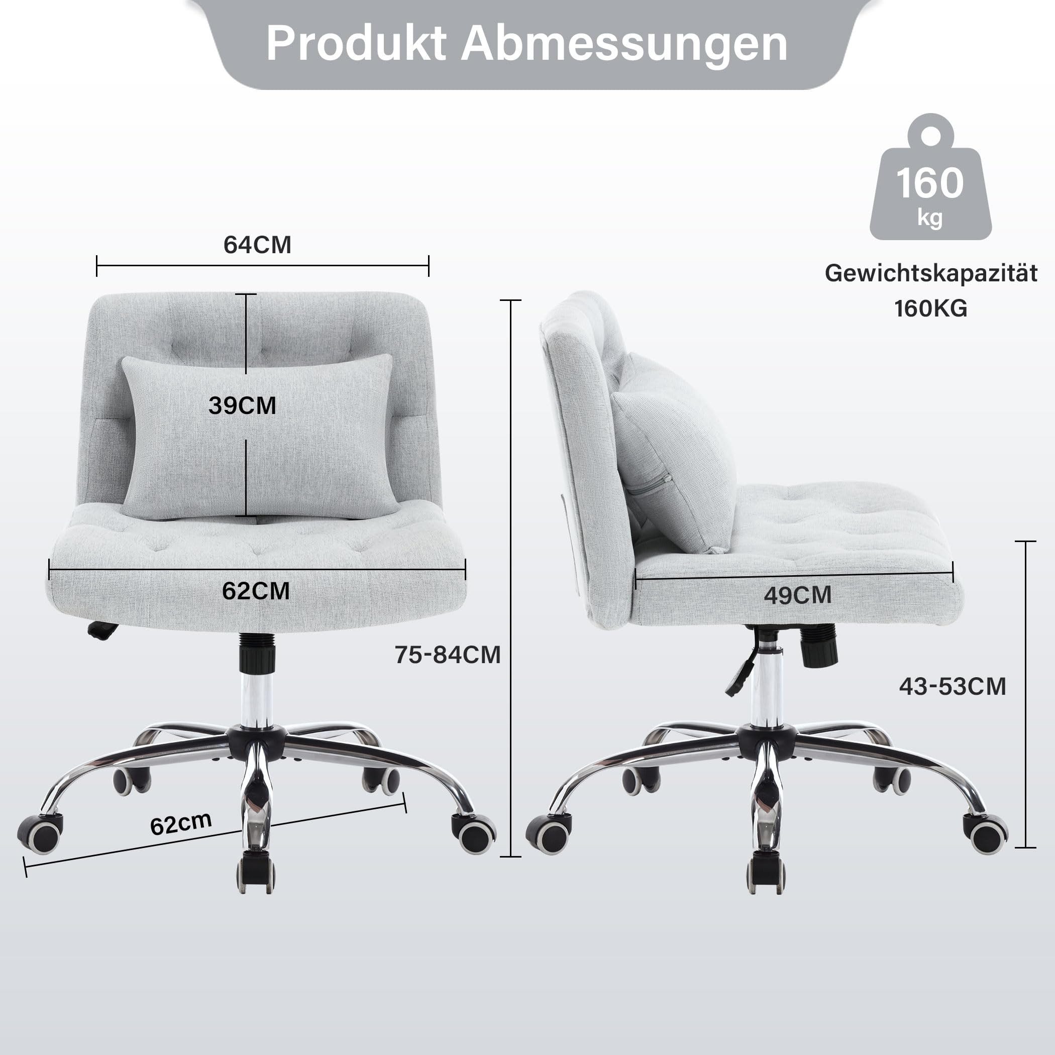 Wenta Drehstuhl ohne Armlehnen Bürostuhl (Linen günstig online kaufen