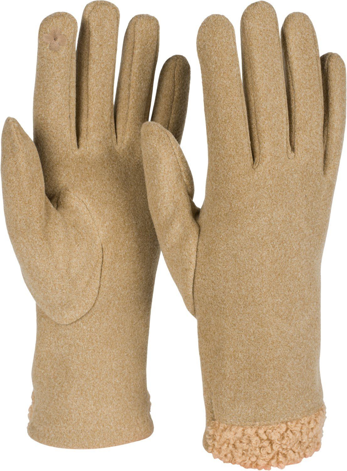 Teddyfell styleBREAKER Fleecehandschuhe Touchscreen Handschuhe Camel
