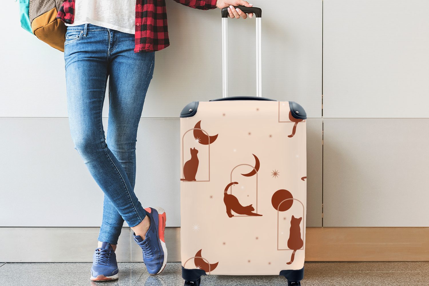 MuchoWow Handgepäckkoffer Reisekoffer Trolley, - Reisetasche Ferien, Katze Handgepäck 4 Muster, Rollen, für Sterne mit - rollen