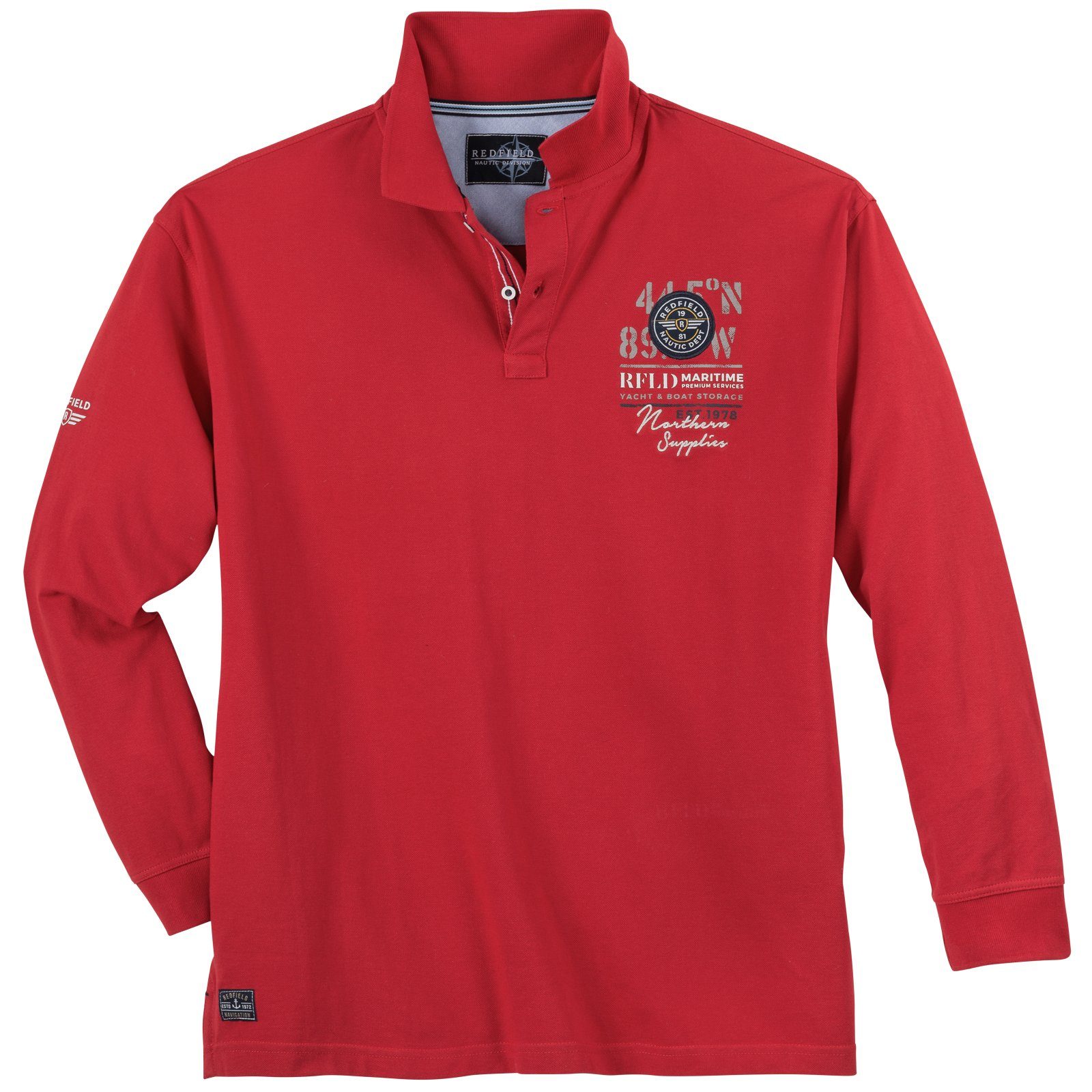 redfield Langarm-Poloshirt Große Redfield Herren Langarm-Poloshirt Größen rot maritim