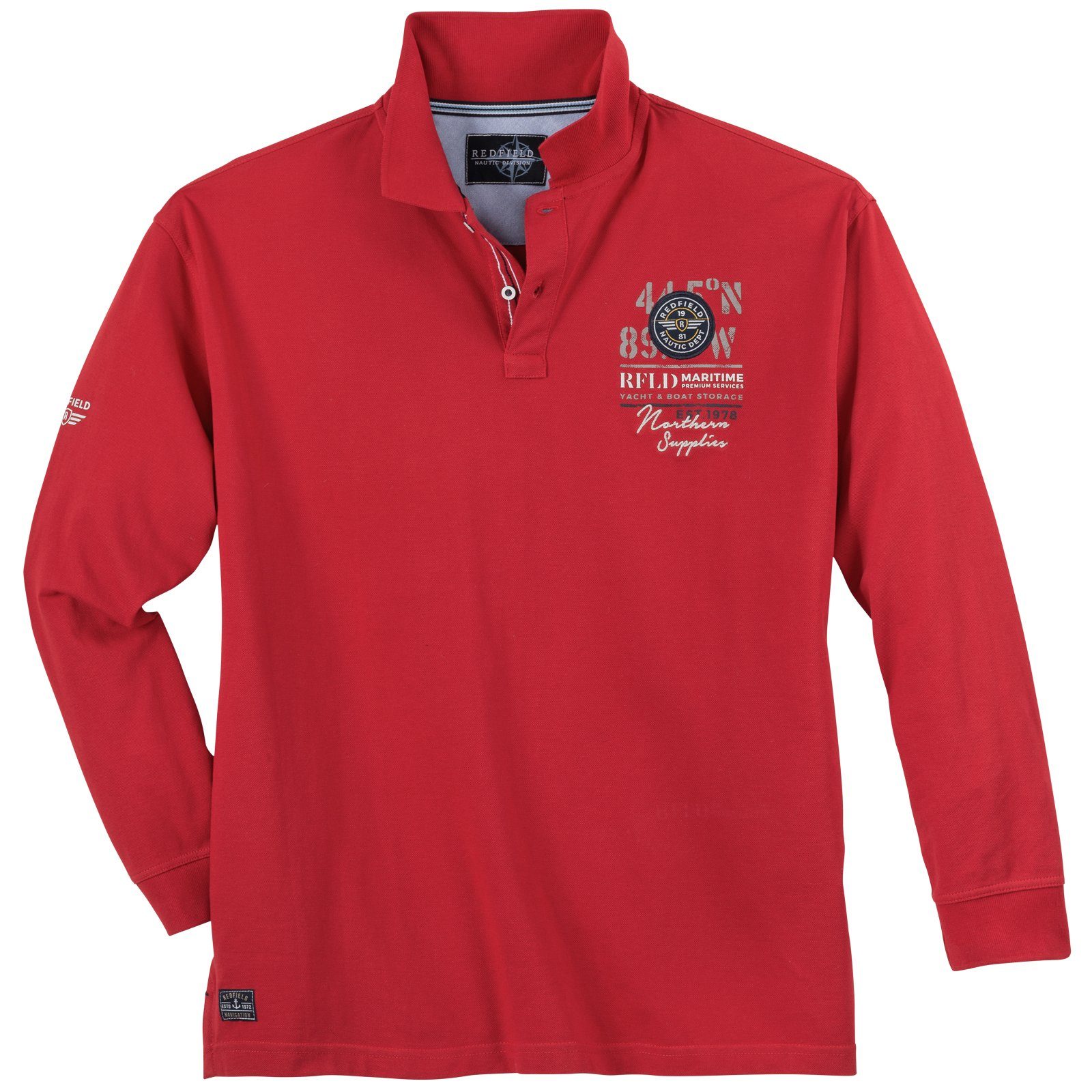 redfield Langarm-Poloshirt Redfield Langarm-Polo maritim Übergröße rot günstig online kaufen