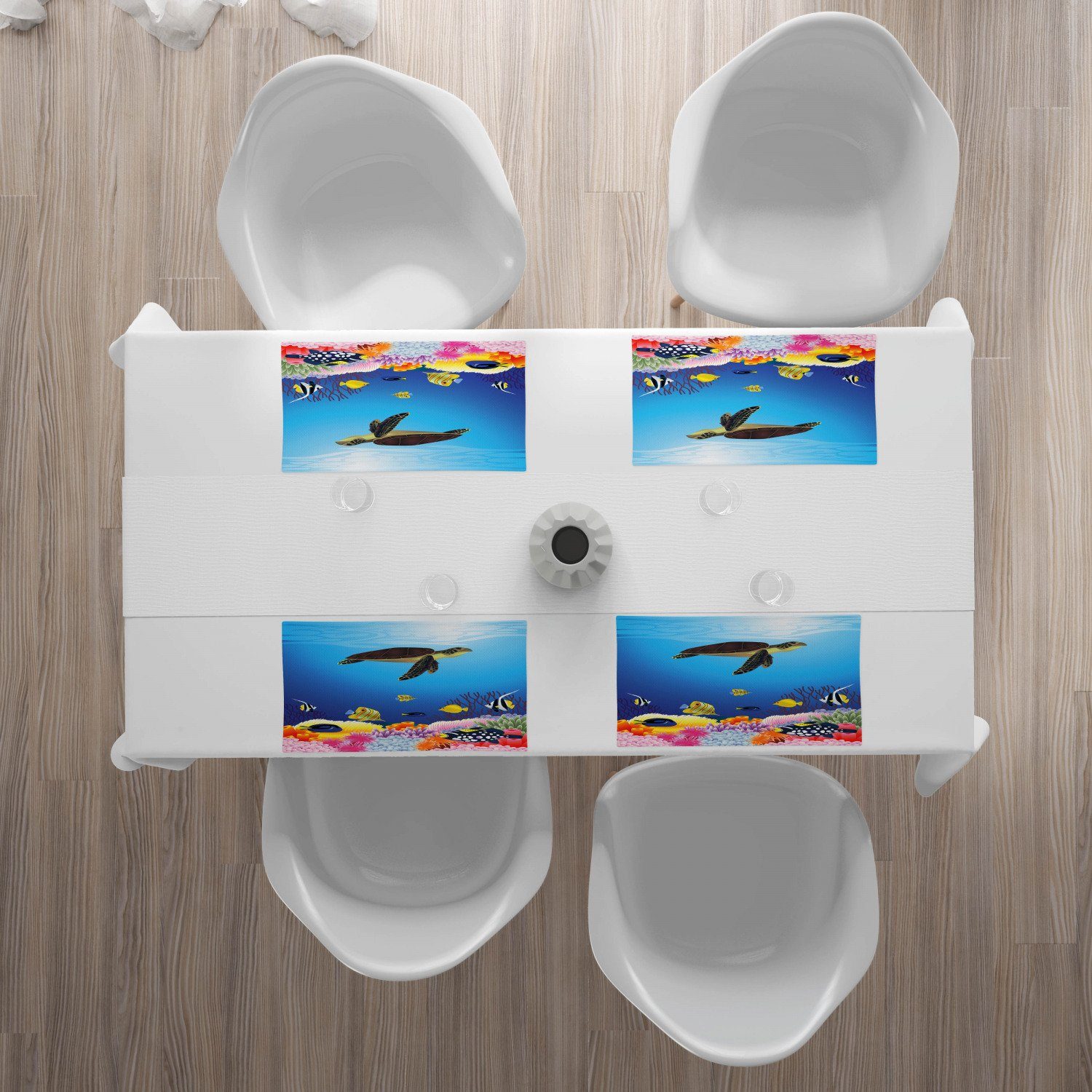 Schildkröte Waschbare Küche (4-teilig, Wasserfauna Platzset, Teilig-St., 4 Digitaldruck, Corals Esszimmer 4x), Abakuhaus, aus Set Tischdekorations Stoff