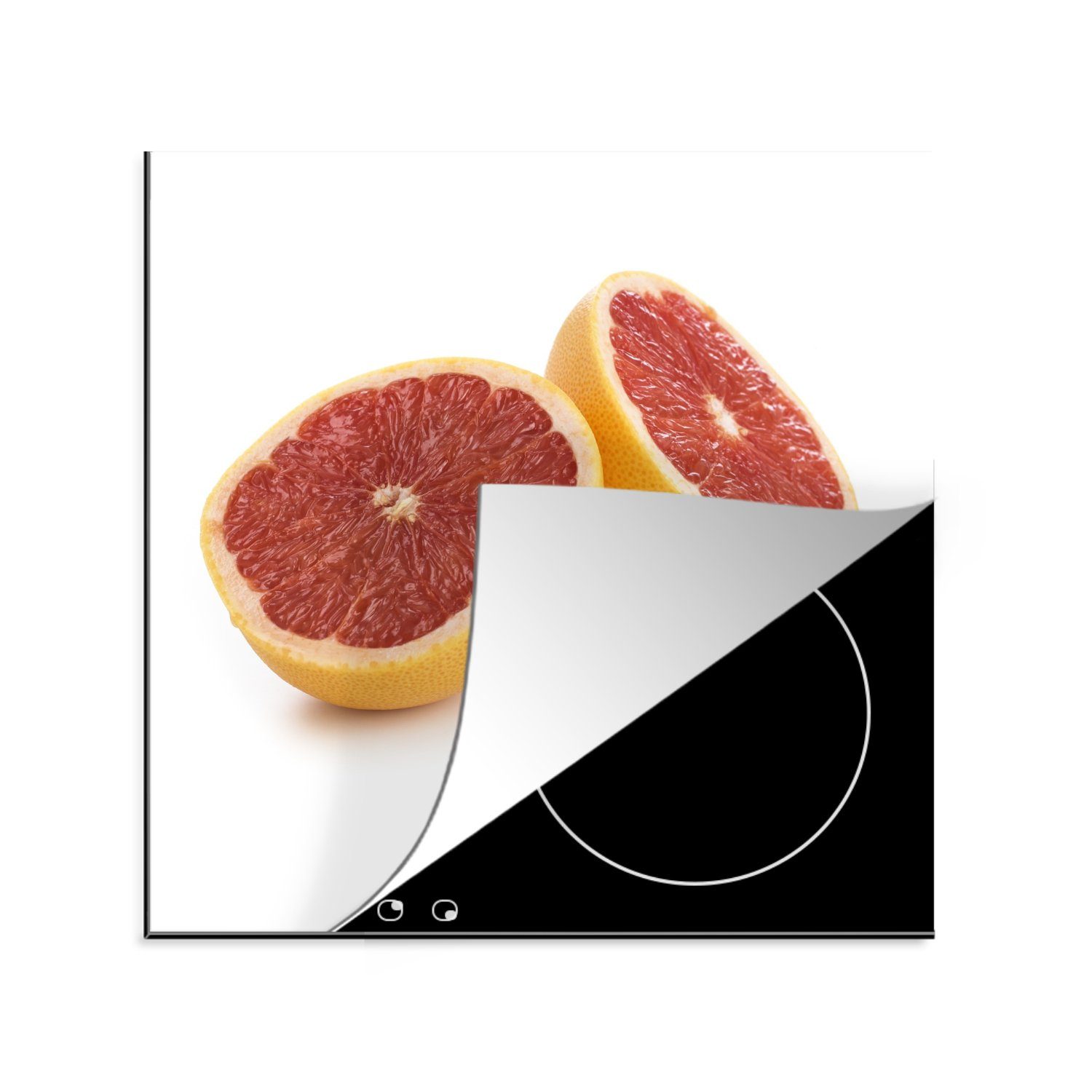 MuchoWow Herdblende-/Abdeckplatte Rote Grapefruit vor weißem Hintergrund, Vinyl, (1 tlg), 78x78 cm, Ceranfeldabdeckung, Arbeitsplatte für küche