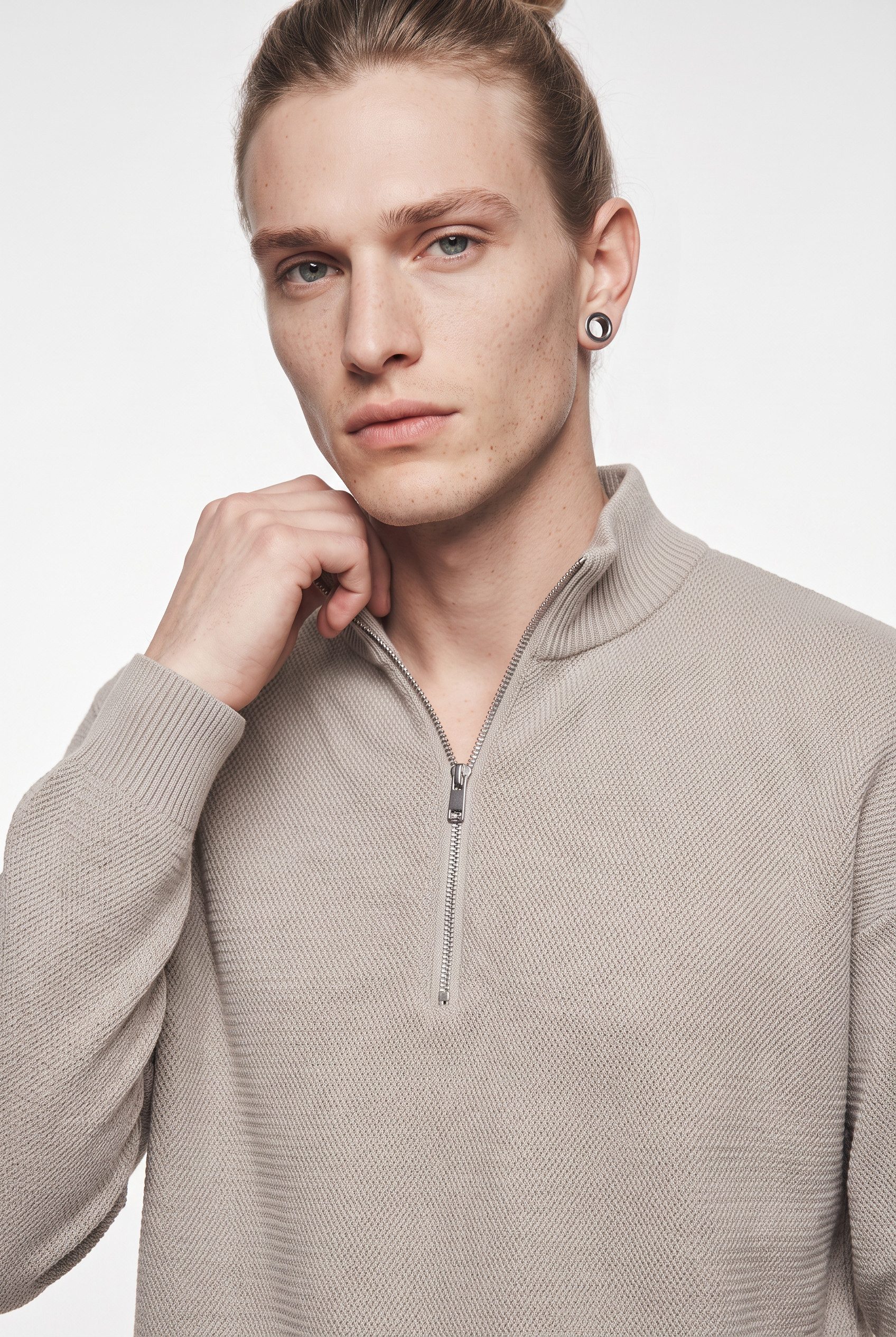 ONLY & SONS Troyer ONSCARTER REG JAQUARD 1/2 ZIP OTL Viskosemischung, regular fit – Bild 3 von 5