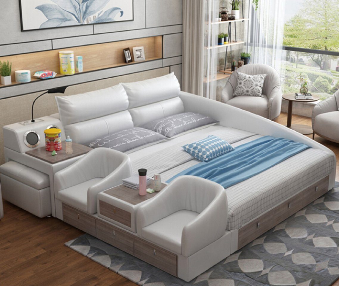 JVmoebel Bett Multifunktion Bett Weiß Doppel Betten Design 180x200 (1-tlg., Nur Bett), Made in Europe