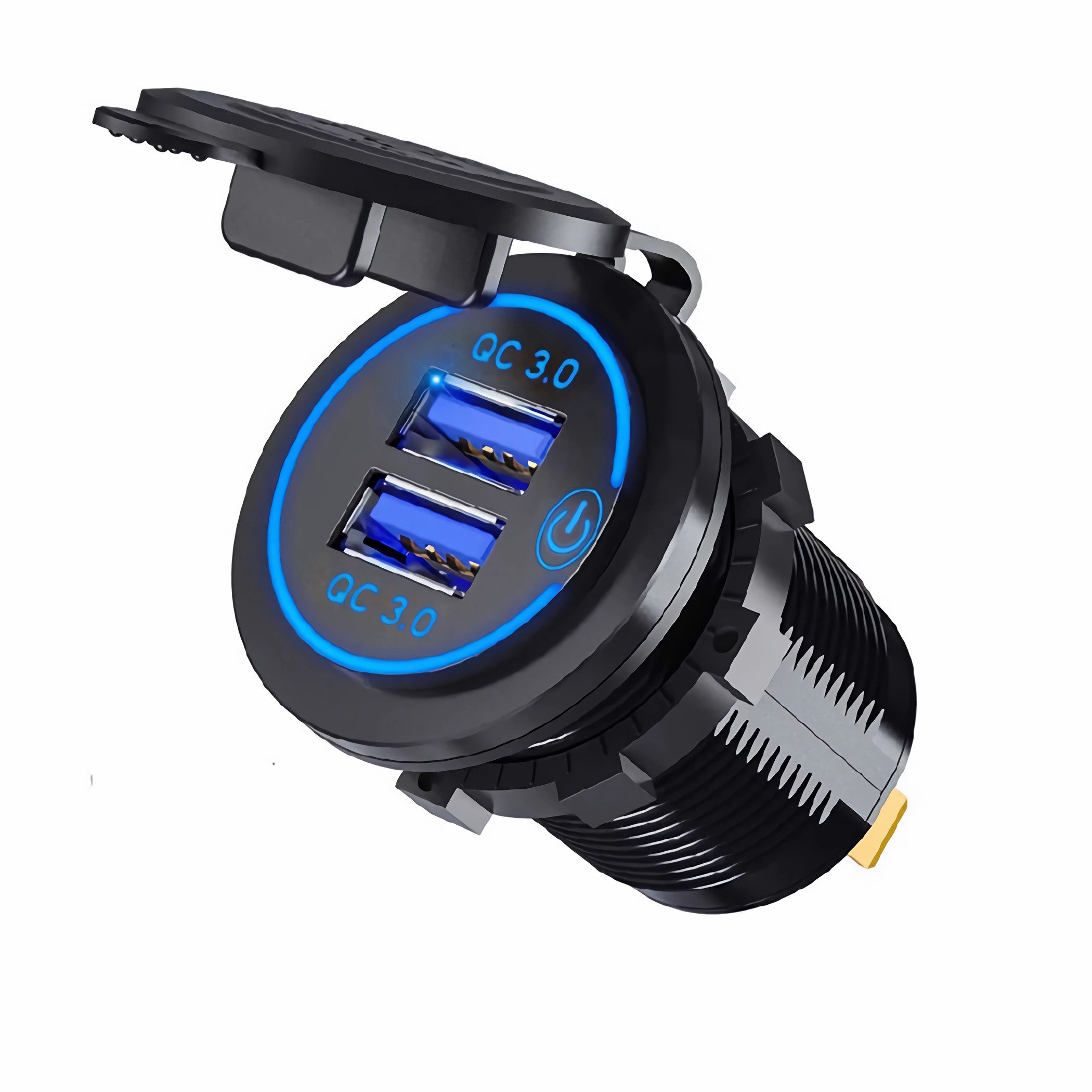 Bolwins N21 Wasserdicht Zigarettenanzünder 2x USB Steckdose QC3.0 mit Schalter KFZ-Netzteil (QC3.0 Schnellladung, Dual-USB, 36W, Touch-Schalter, 12–24V kompatibel)
