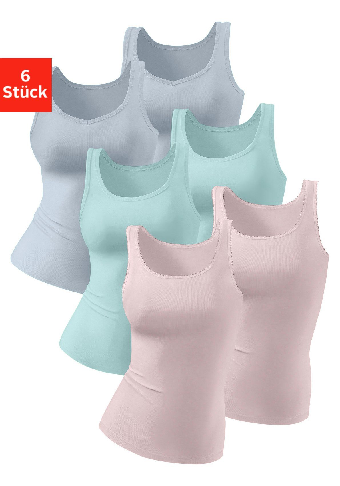 petite fleur Unterziehshirt blau, (Packung, Baumwolle, 6-St) reiner Achselhemd aus mint Tanktop, rosé