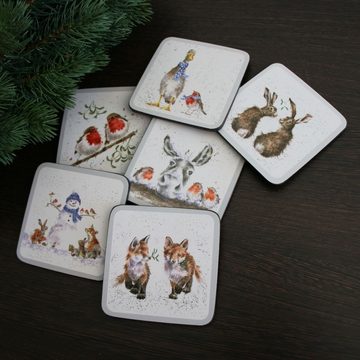 Wrendale Glasuntersetzer Wrendale Designs 6-teiliges Glas-Untersetzer-Set X-Mas Tiere, Zubehör für Trinkgefäße, Set, 6-tlg., mit feuchtem Lappen abwischbar