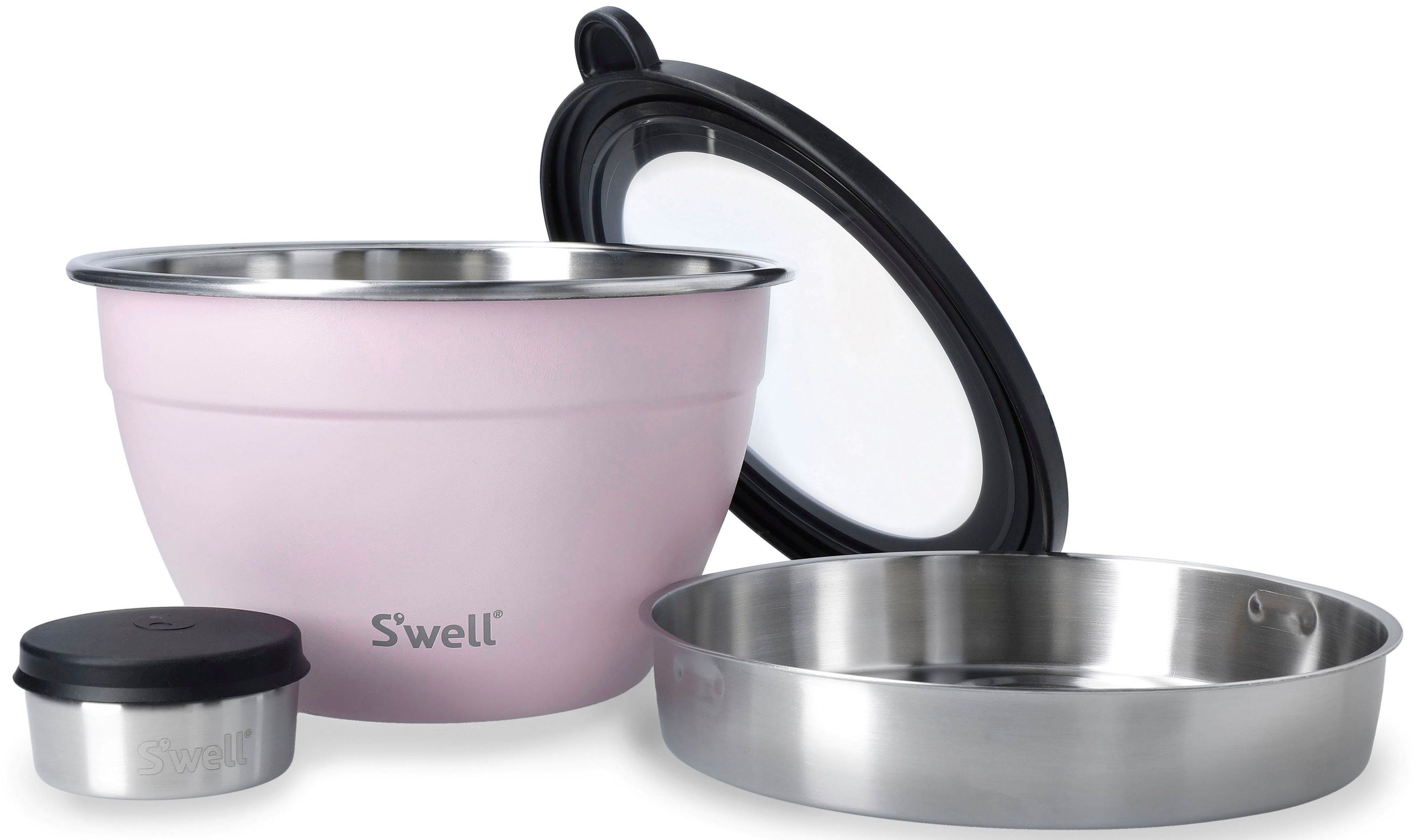 S'well Salatschüssel S'well Calacatta Gold Salad Bowl Kit, 1.9L, Edelstahl, (3-tlg), Therma-S'well®-Technologie mit vakuumisolierten Außenschale