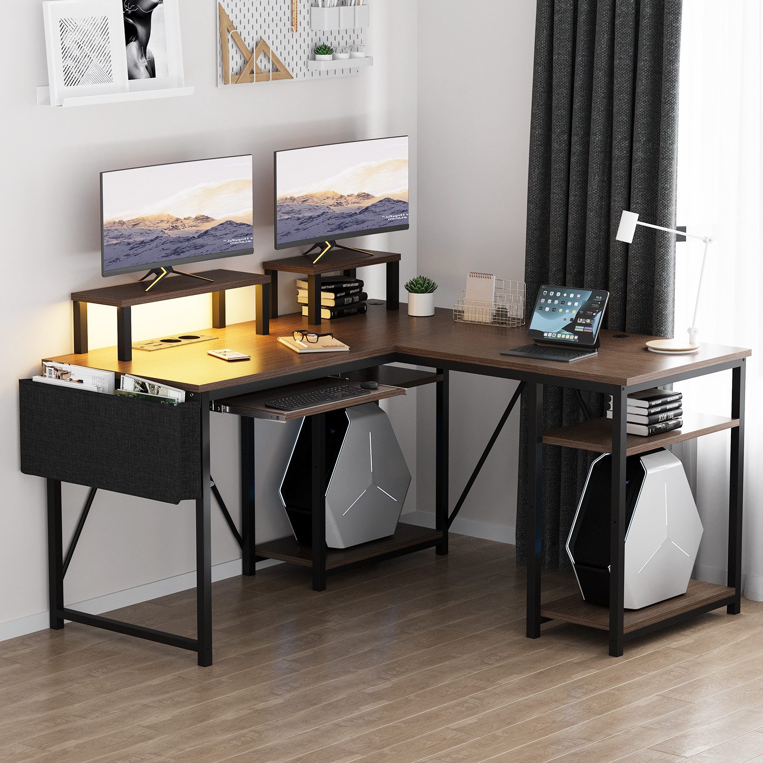 HOMALL Gamingtisch Eckschreibtisch mit LED, Schreibtisch günstig online kaufen