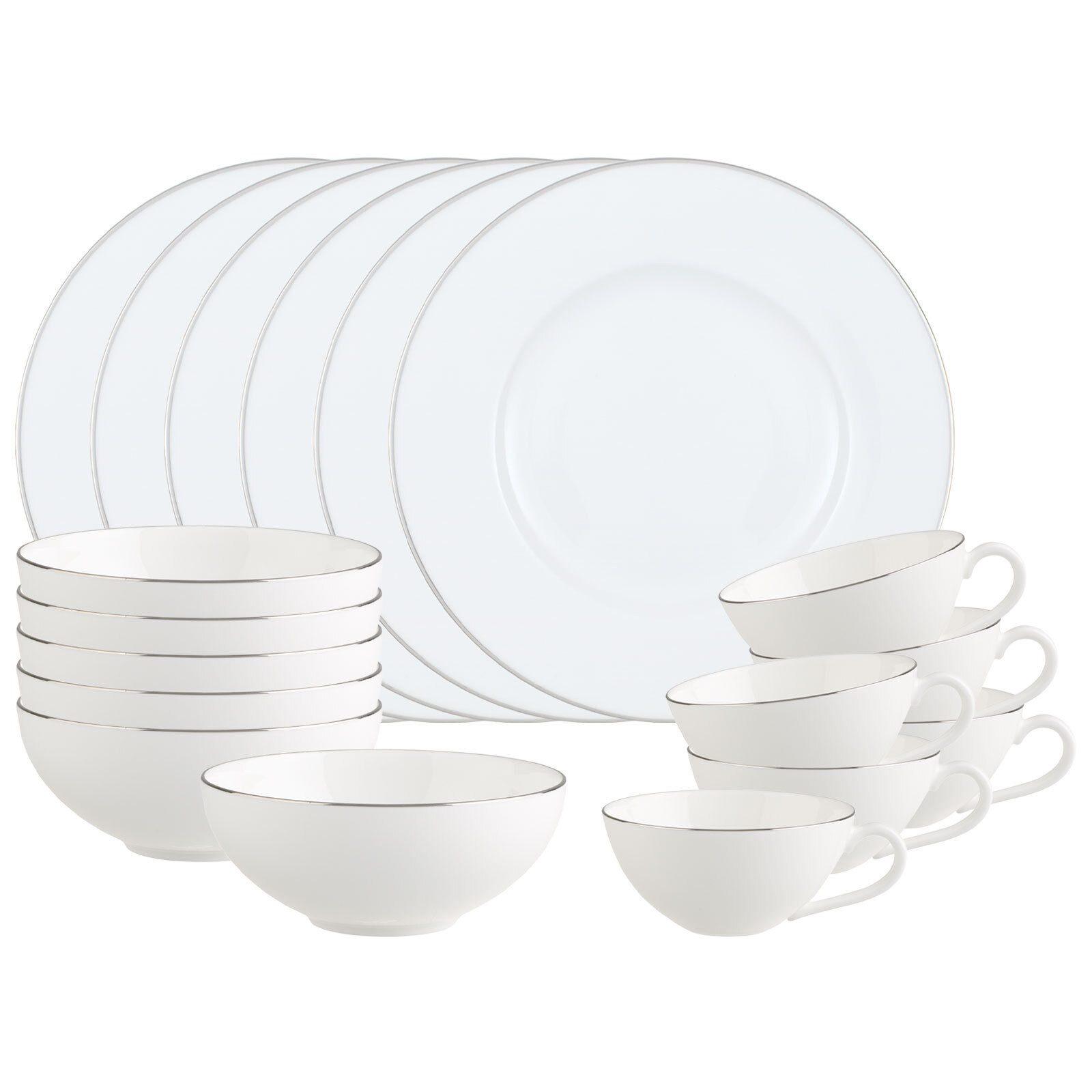 Villeroy & Boch Frühstücks-Geschirrset Anmut Platinum No. 1 Frühstücks-Set 18er Set (18-tlg), 6 Personen, Porzellan