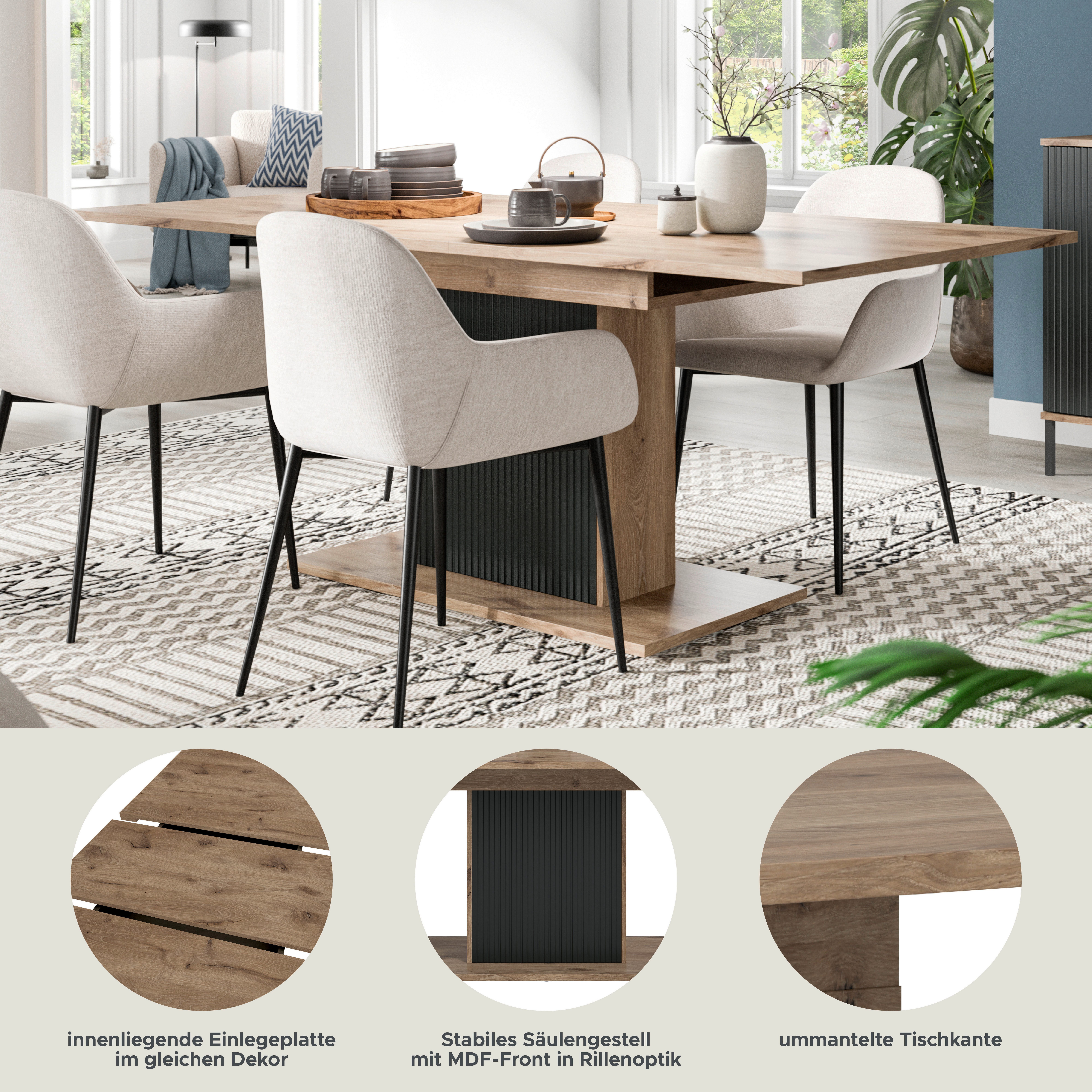 INOSIGN Esstisch TREVERK, Breite:160-200 cm (1-St), Esstisch, Küchentisch, Tisch, Esszimmer, Küche