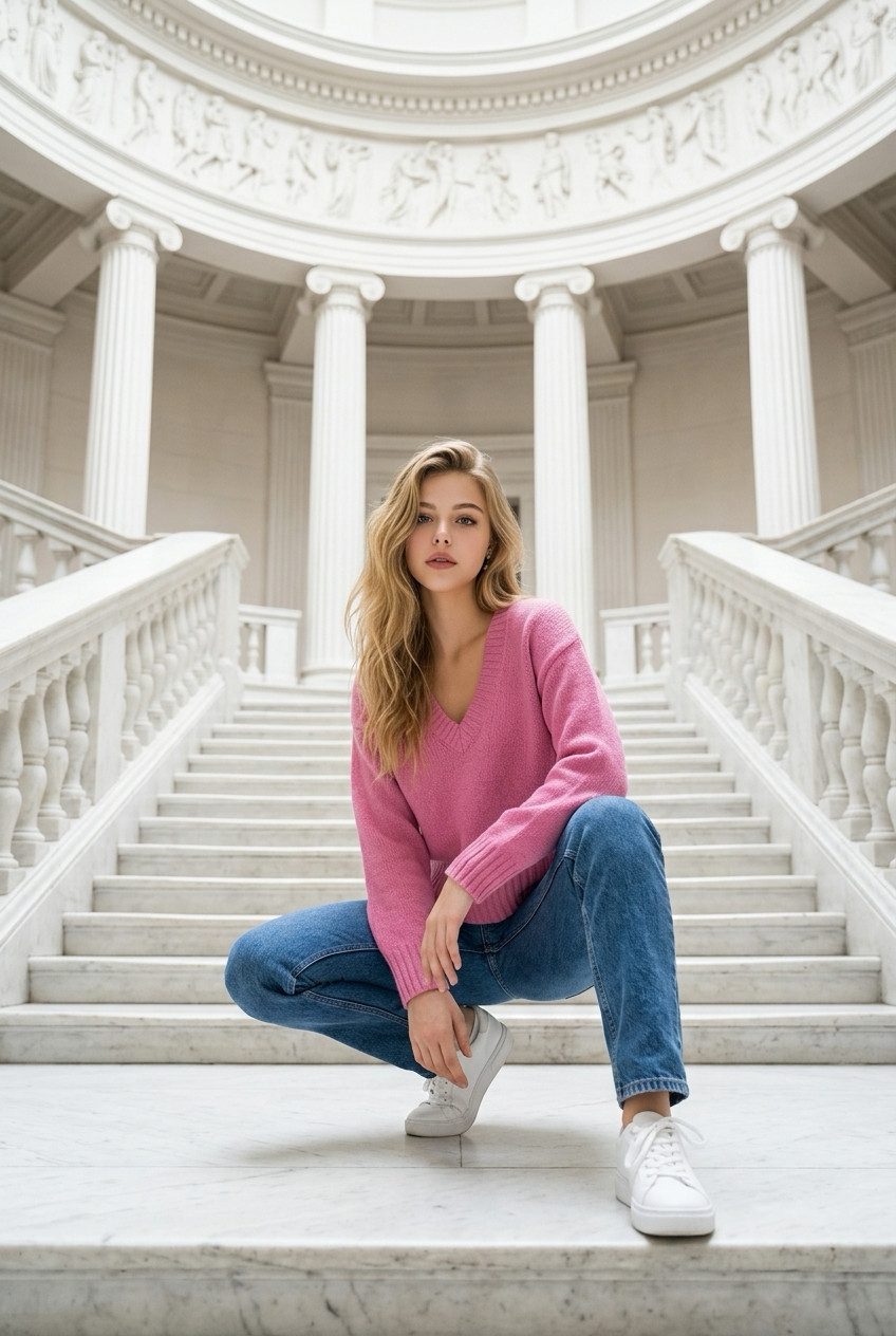 Zuckerwatte V-Ausschnitt-Pullover 25407 modisch kurz aus weichem Merino Cashmere Blend