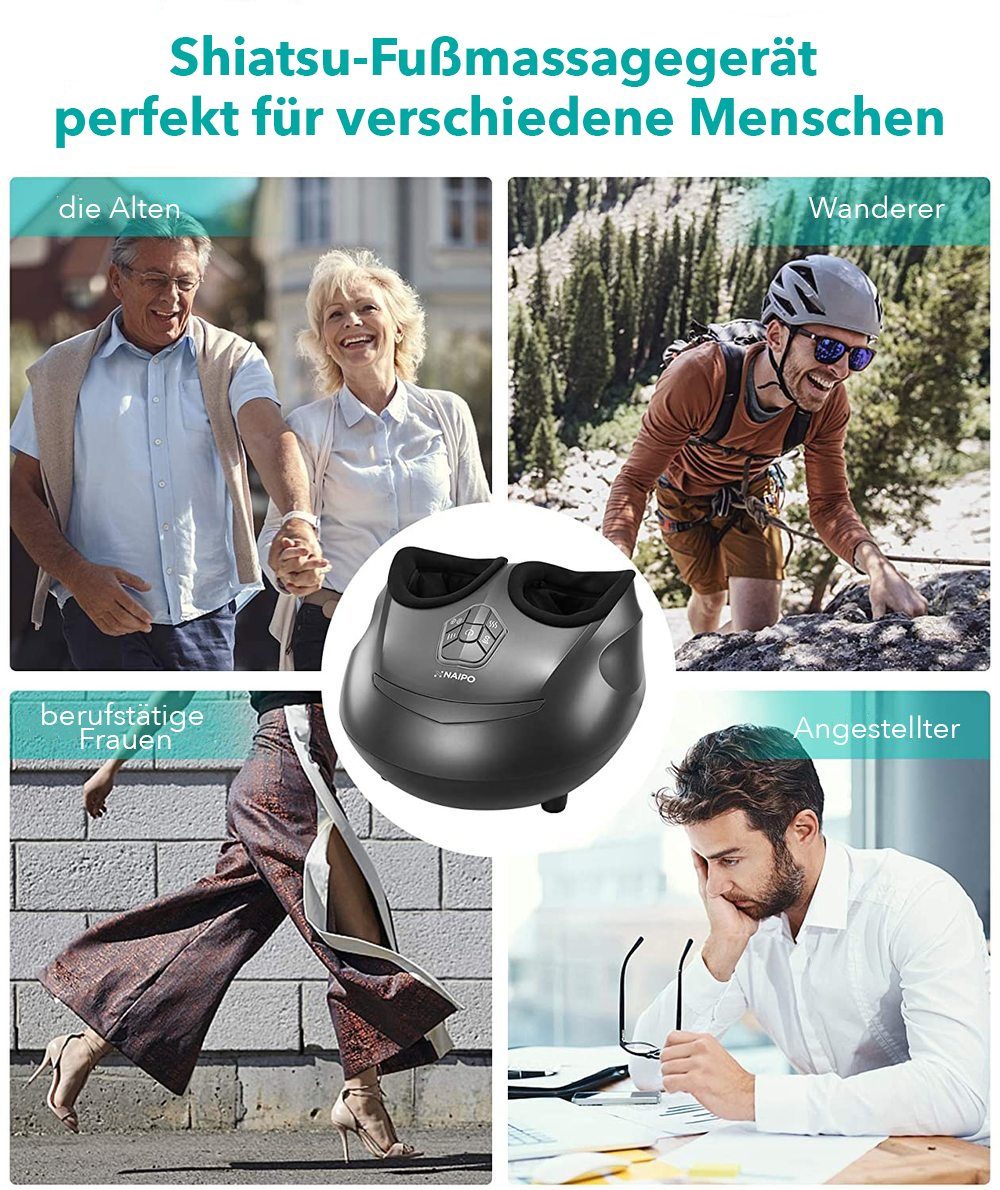 NAIPO Fußmassagegerät Shiatsu Fussmassage mit Wärmefunktion, Luftkompression