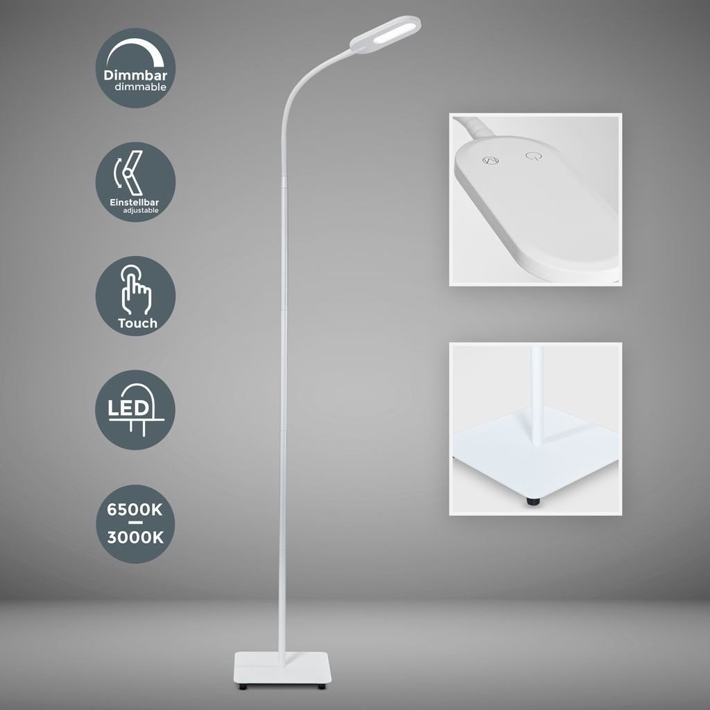 B.K.Licht Stehlampe Weiß 8W 600lm 3000K Touch - BKL1228, LED fest integrier günstig online kaufen