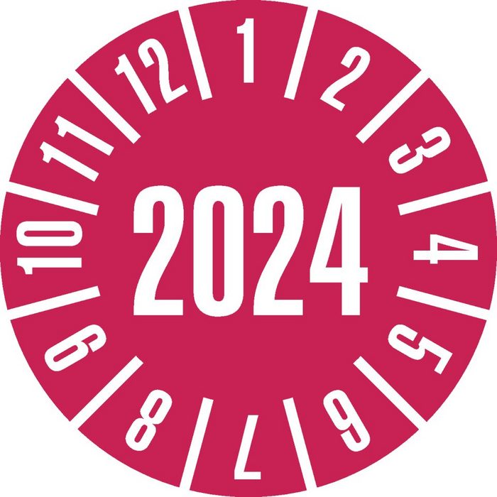 König Werbeanlagen Hinweisschild Jahresprüfplakette 2024 rot Folie ablösbar Ø 30mm 500/Rolle