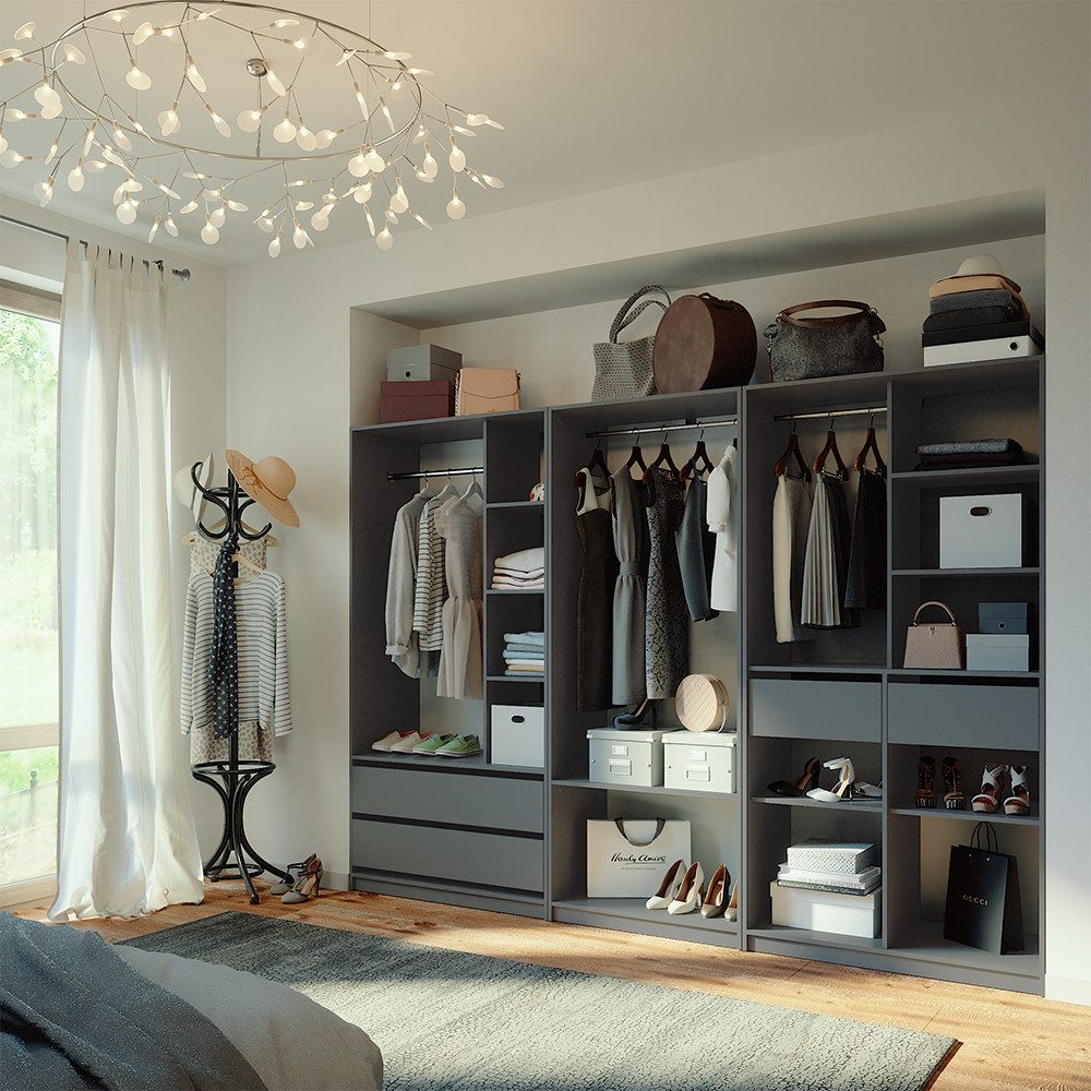 Vicco Kleiderschrank Elmo, Anthrazit, 280 x 200 cm 3er Set (3-St)