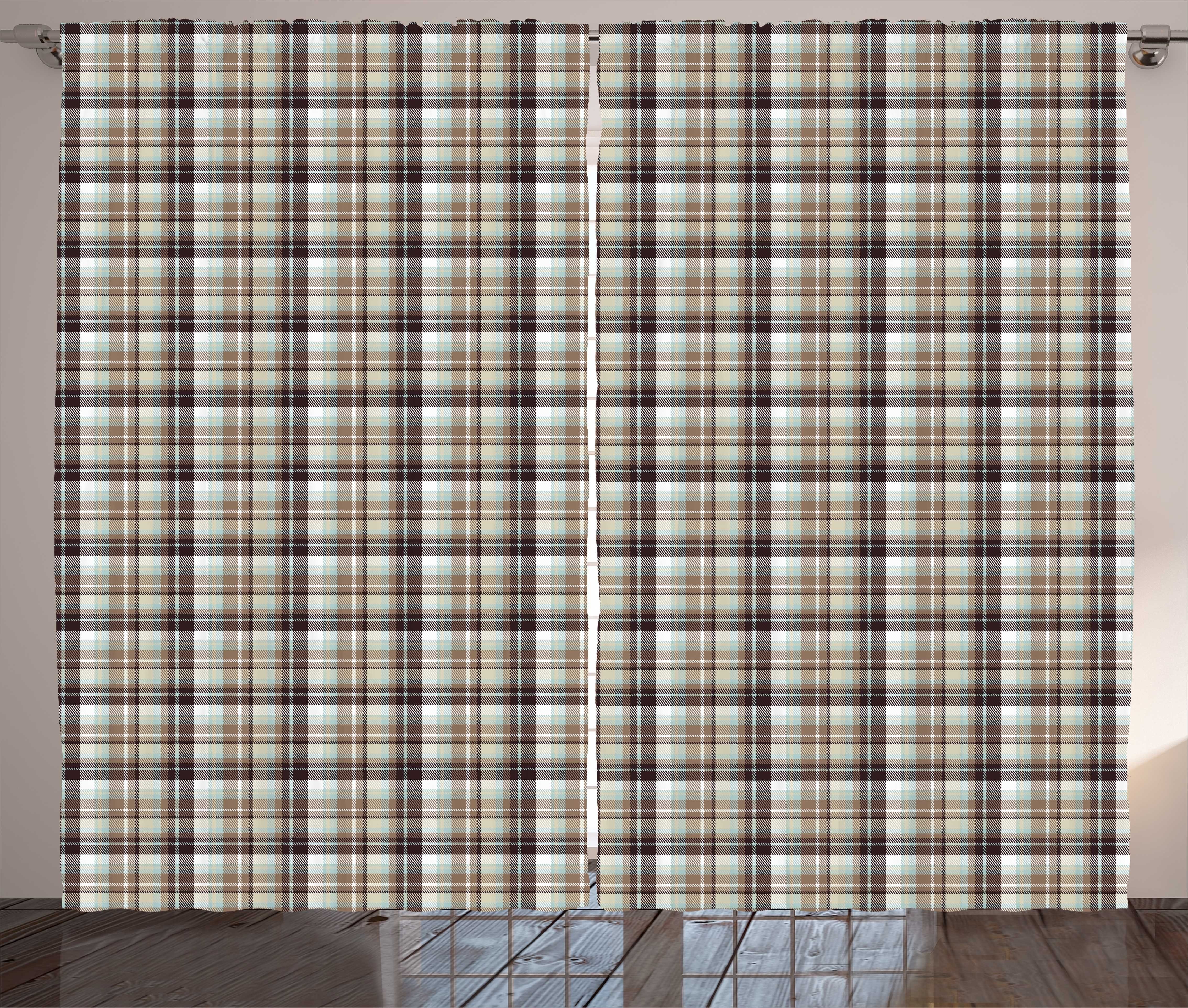 Gardine Schlafzimmer Kräuselband Vorhang mit Schlaufen und Haken, Abakuhaus, Brown Plaid Braun Blau Geometric