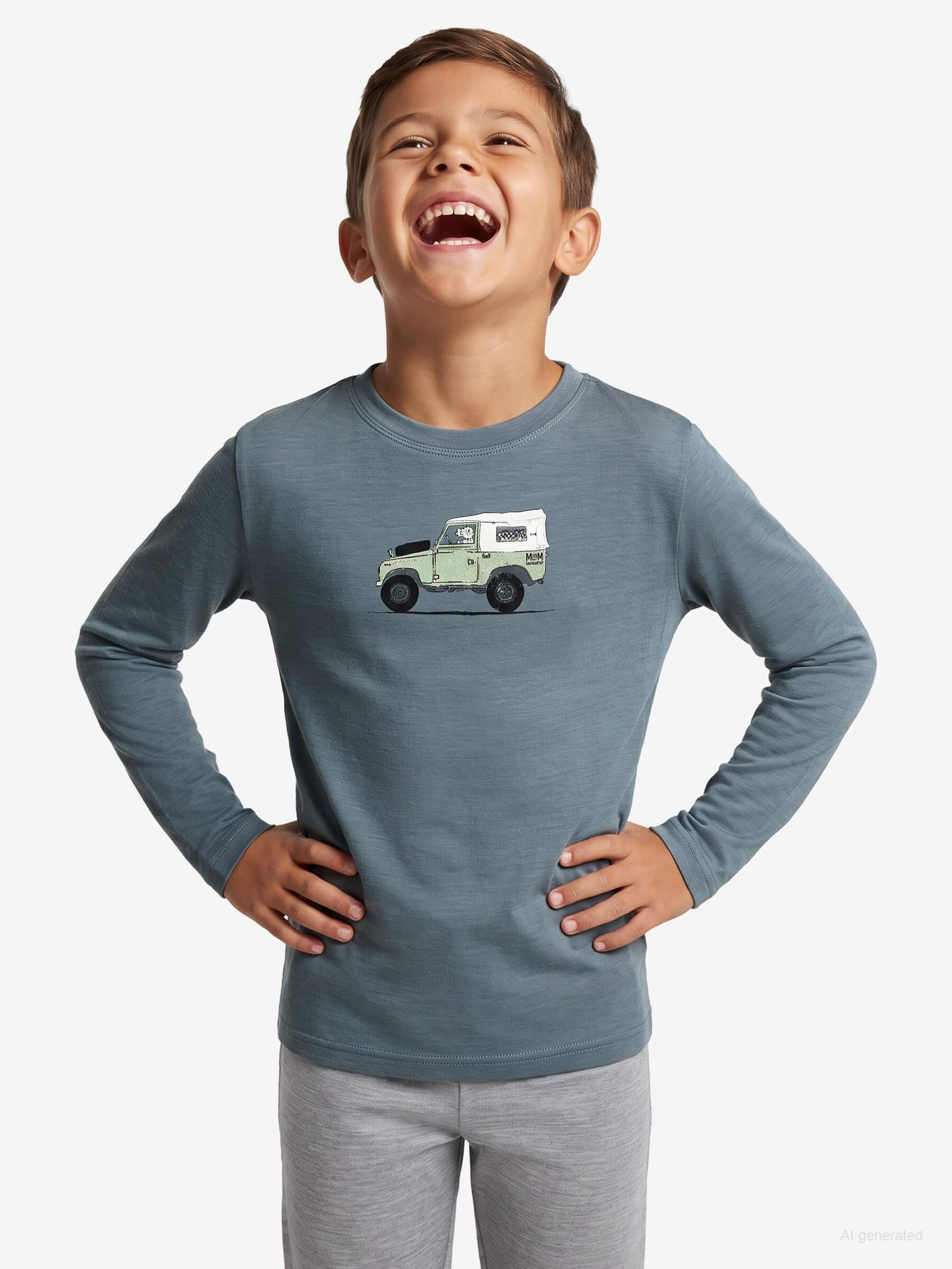 SUPER.NATURAL Langarmshirt für Kinder,Merino K DOG EXCURSION LS mit Tier-Motiv, atmungsaktiv
