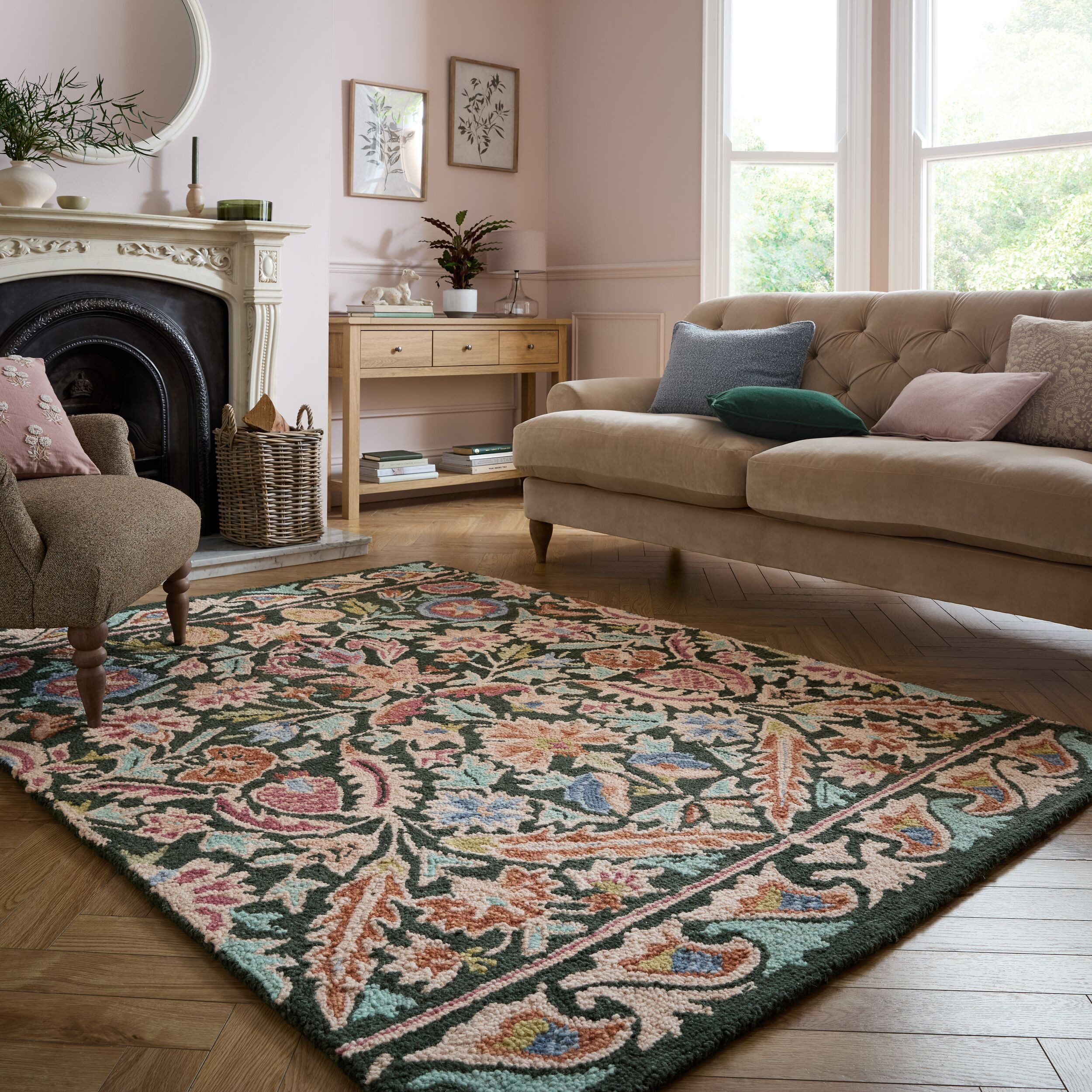 FLAIR RUGS Wollteppich ANGELINA, rechteckig, Höhe: 8 mm, Florales Muster, 100% Wolle