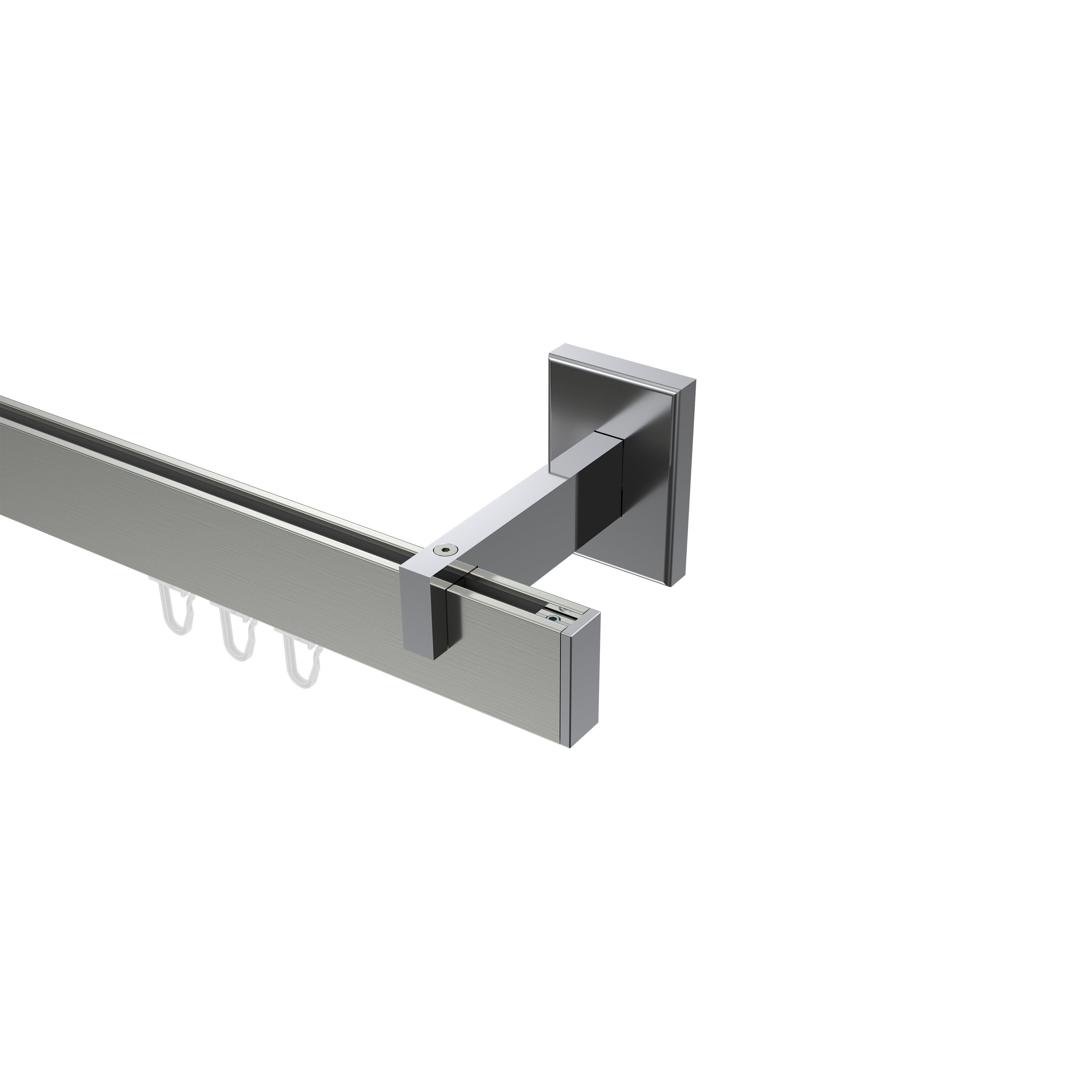 INTERDECO Gardinenstange Smartline Paxo, 1-läufig, 14x35 mm, eckig, Wandmontage, Edelstahl-Optik / Chrom
