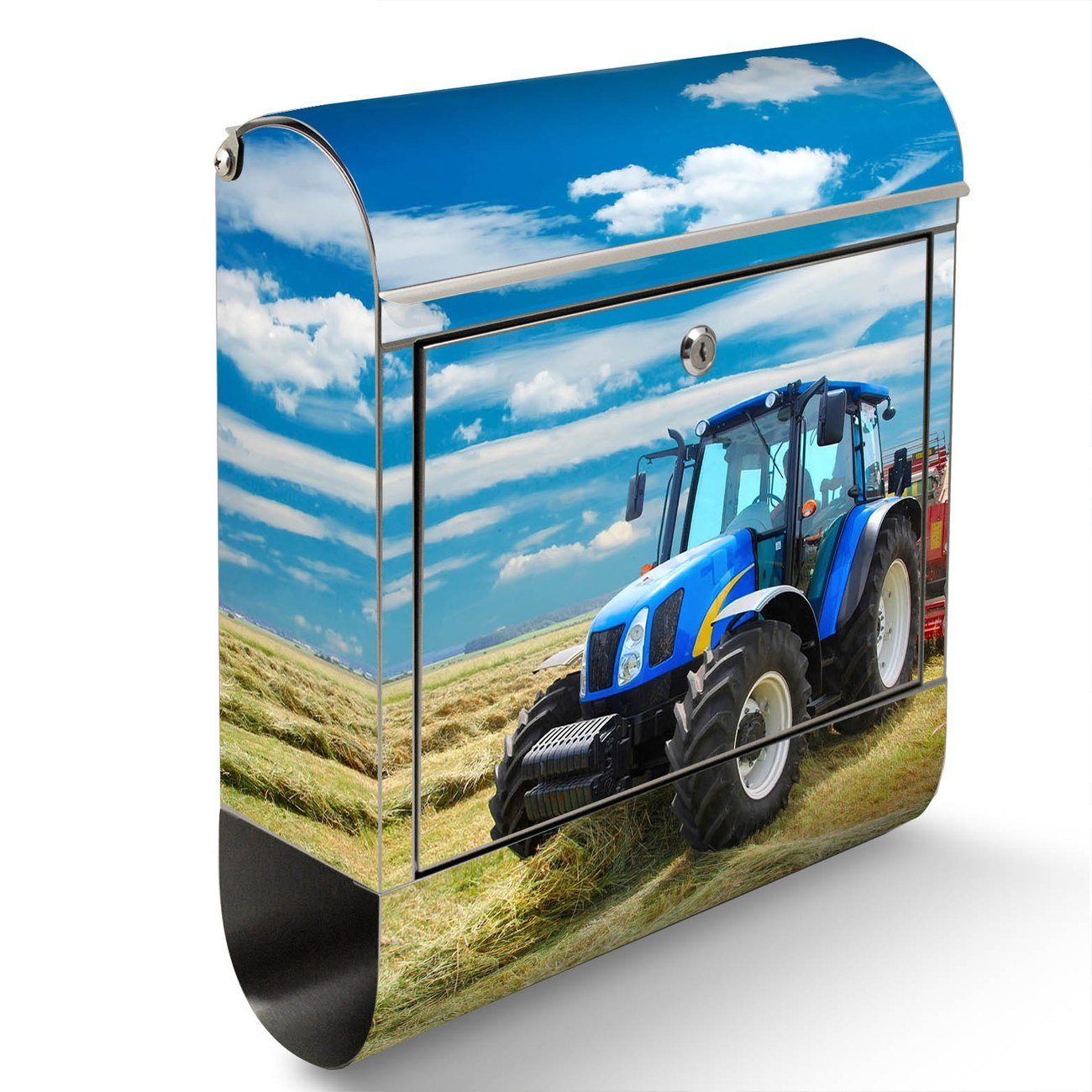 banjado Wandbriefkasten Edelstahl Traktor (Wandbriefkasten 42,5 38 x mit Zeitungsfach), x12cm groß