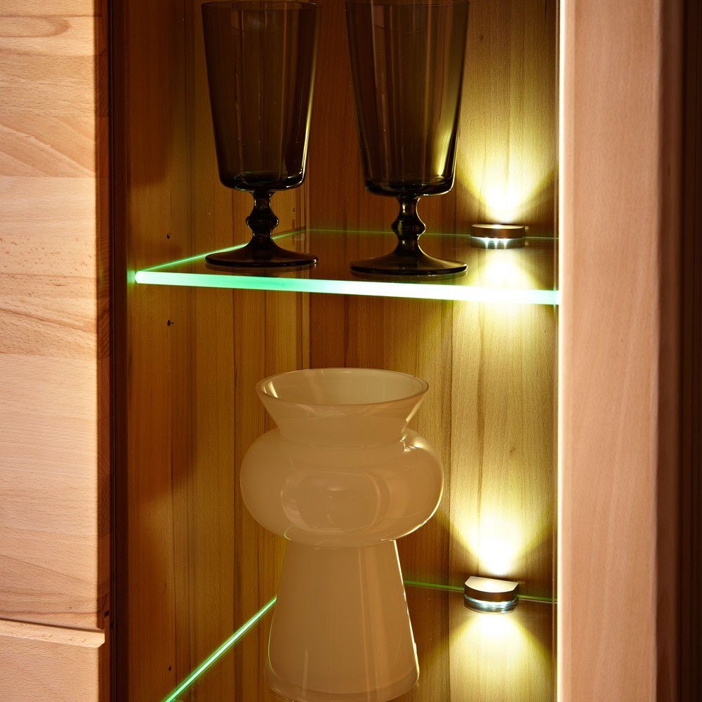 Lomadox Vitrine Fronten LED-Beleuchtung 85/185/40 nschrank inkl. DAWSON-36 cm massiv : Kernbuche