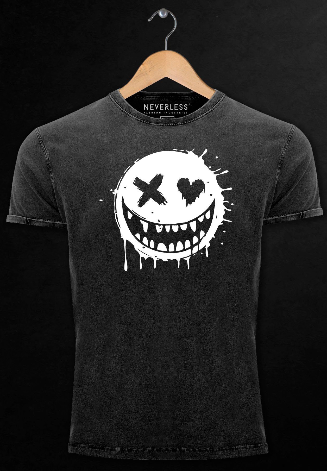 Motiv Print Print-Shirt Neverless Herren Print Face Drip Aufdruck Shirt Vintage Smiling Printshirt mit