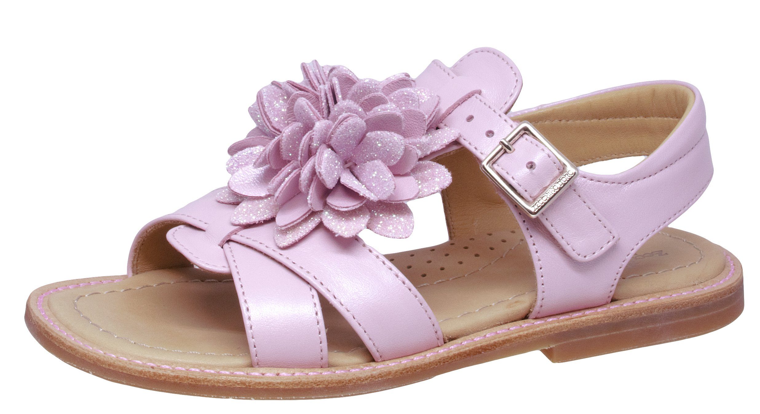 Zecchino d'Oro A21 1954 offene Sandalen Blume Applikation Rosa Sandalette