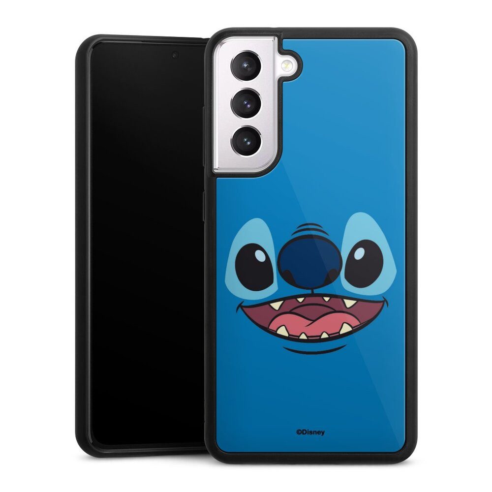 DeinDesign Handyhülle Lilo & Stitch Disney Offizielles Lizenzprodukt Stitch Closeup, Samsung Galaxy S21 FE 5G Gallery Case Glas Hülle