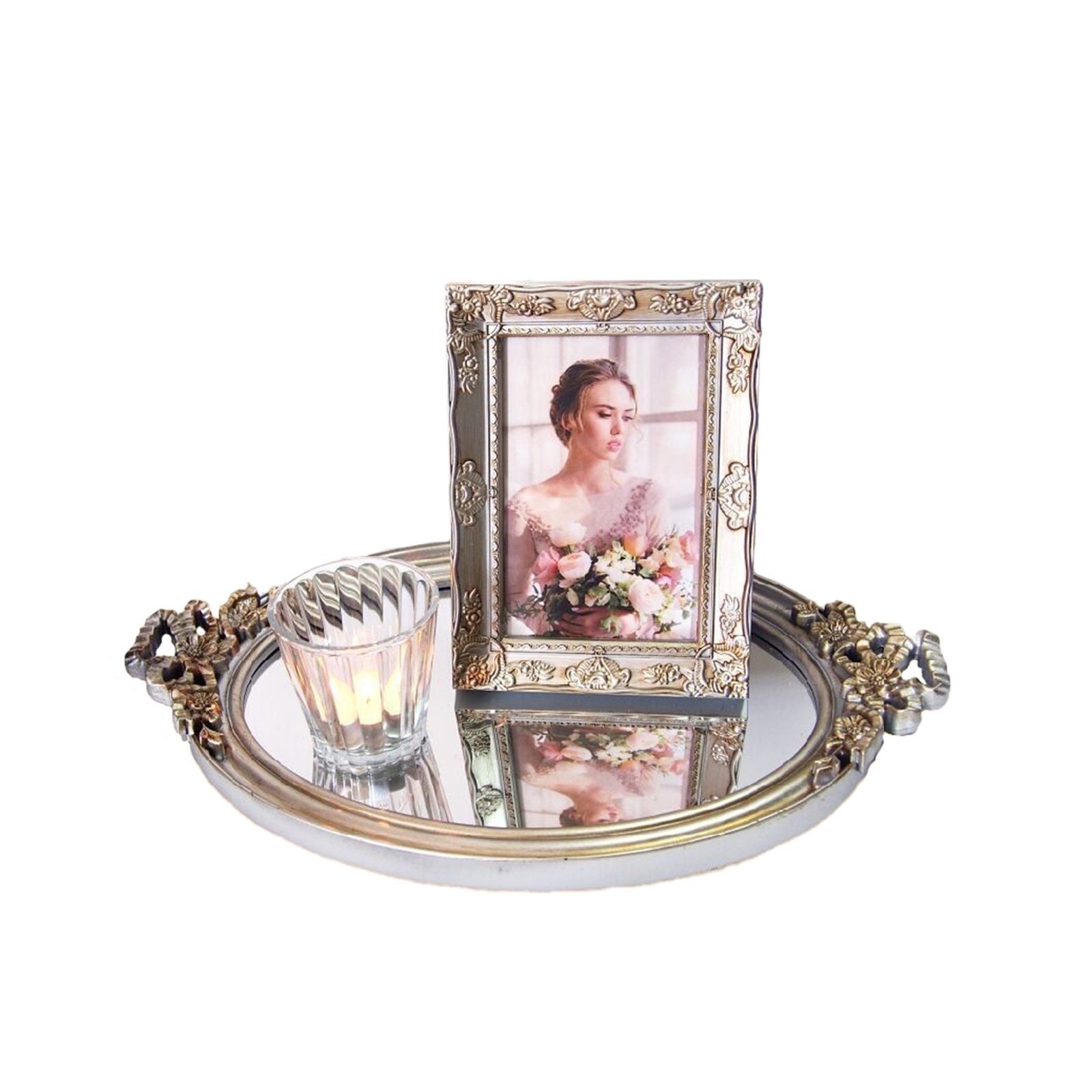 HTI-Line Dekotablett Deko-Tablett Memory Viola (1x Deko-Tablett, 1x Bilderrahmen, 1x Dekoglas, 1x Teelichthalter)