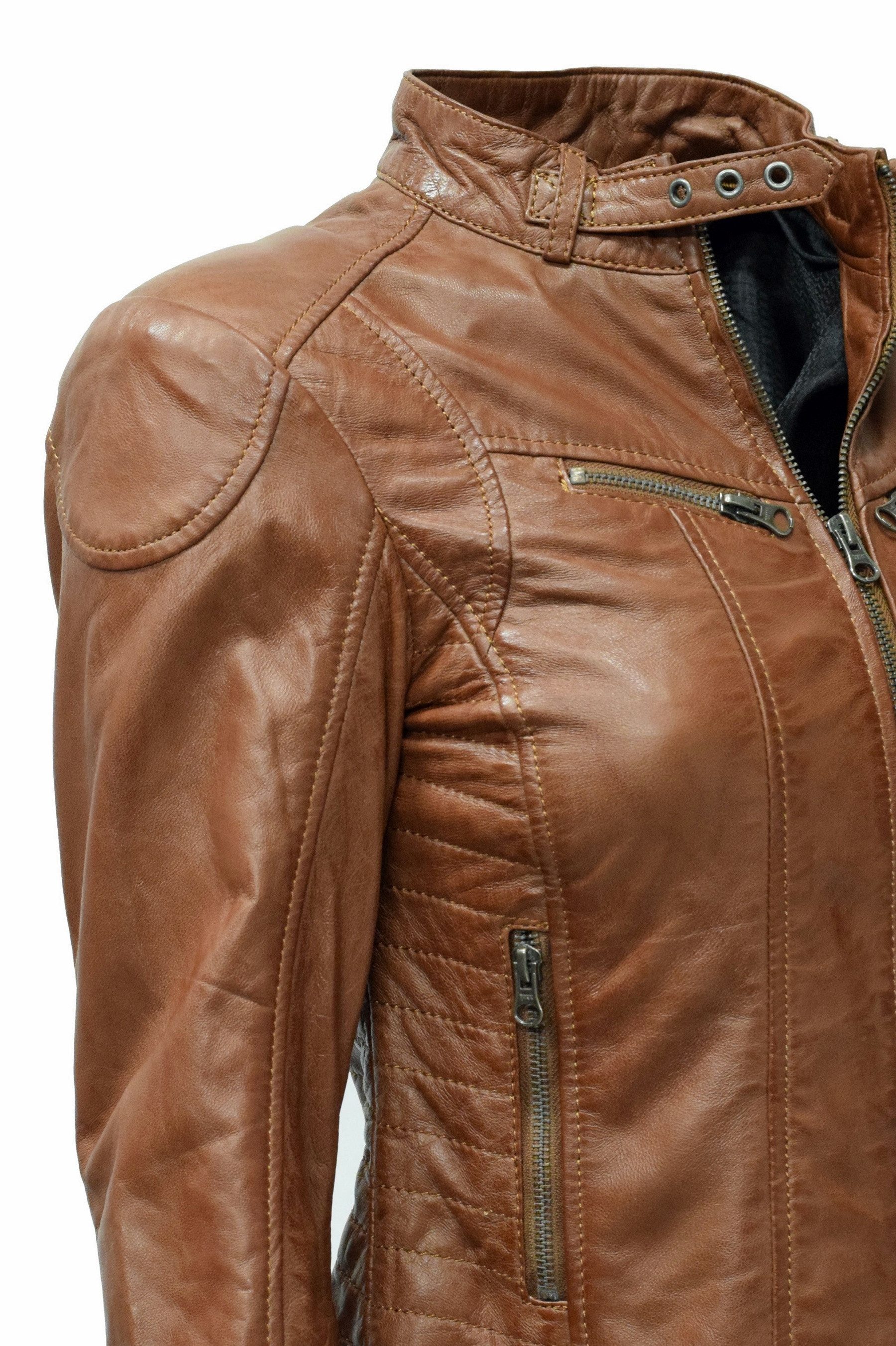 Zimmert Leather Lederjacke Frida washed Lammnappa Leder, Cognac, Schwarz, Braun, Beere, Rot
