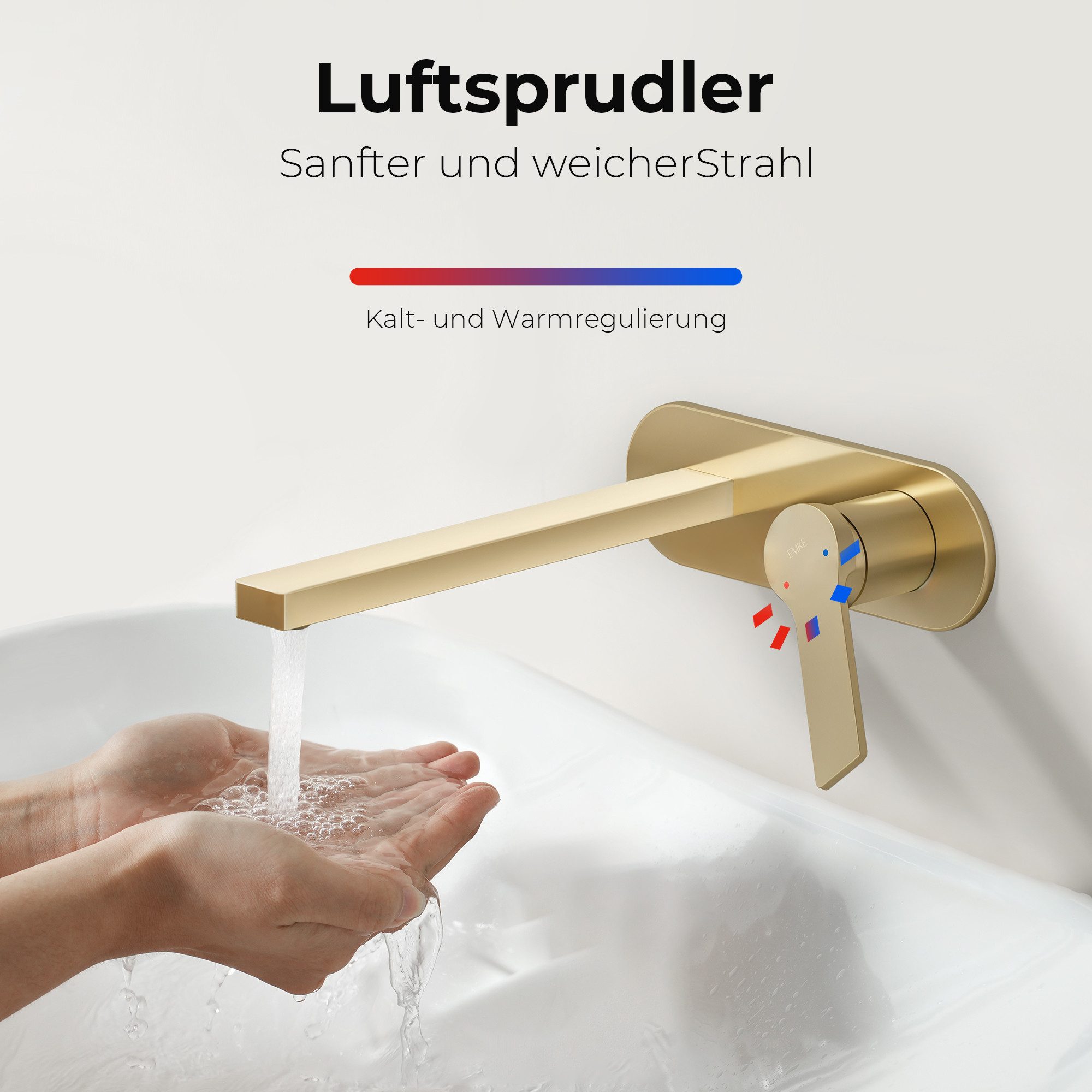 EMKE Waschtischarmatur Waschtischarmatur Unterputz für Bad und Spülbecken mit Belüfter (Einhebelmischer) Ventilkern aus Keramik