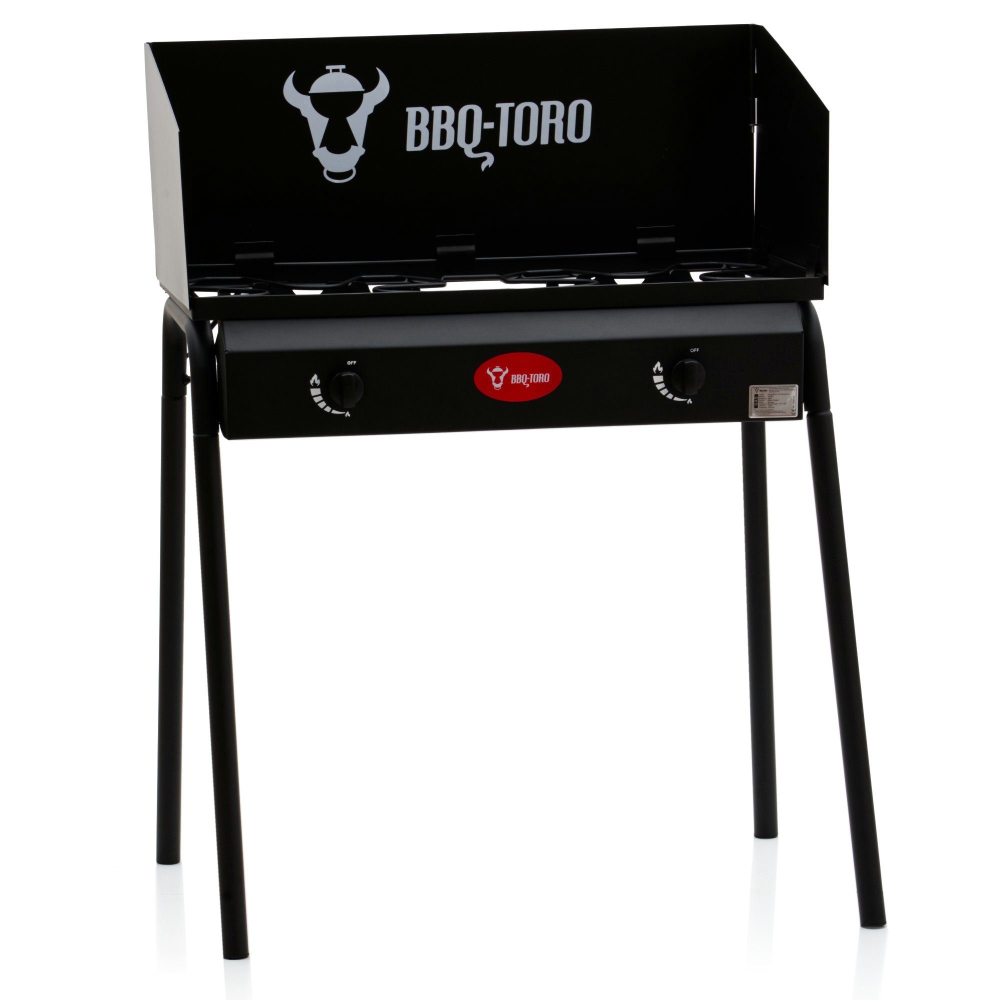 mit Gaskocher Grilltisch 12kw Brenner, Gusseisen Gas 2 BBQ-Toro Windschutz, Gaskocher