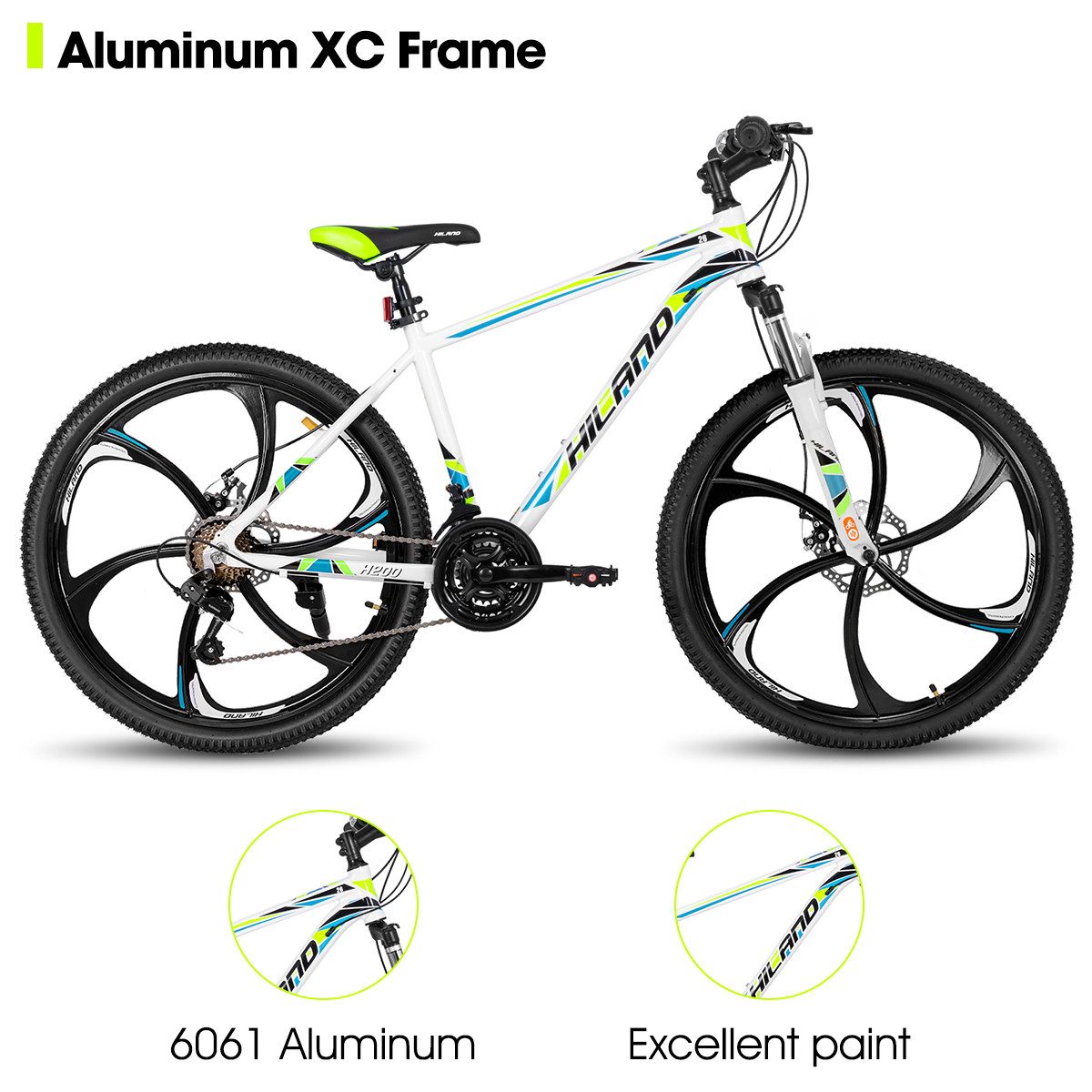 HILAND Mountainbike 26 Zoll Mountainbike MTB für Jugendliche Fahrrad Herren Damen Jungen, mit Aluminiumrahmen Scheibenbremse Federgabel 6 Speichenräder
