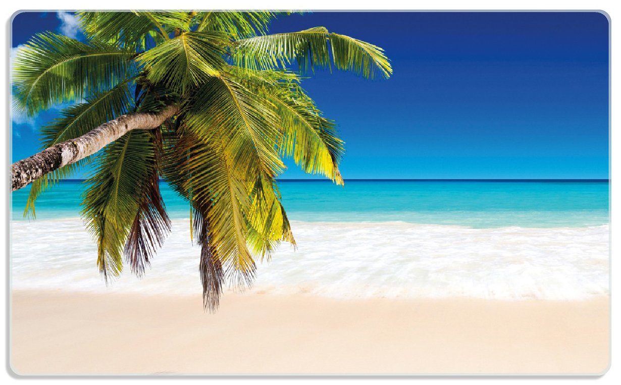 Wallario rutschfester 1-St), ESG-Sicherheitsglas, (inkl. Südseestrand Palme, der in mit 4mm, Karibik Frühstücksbrett 14x23cm Gummifüße