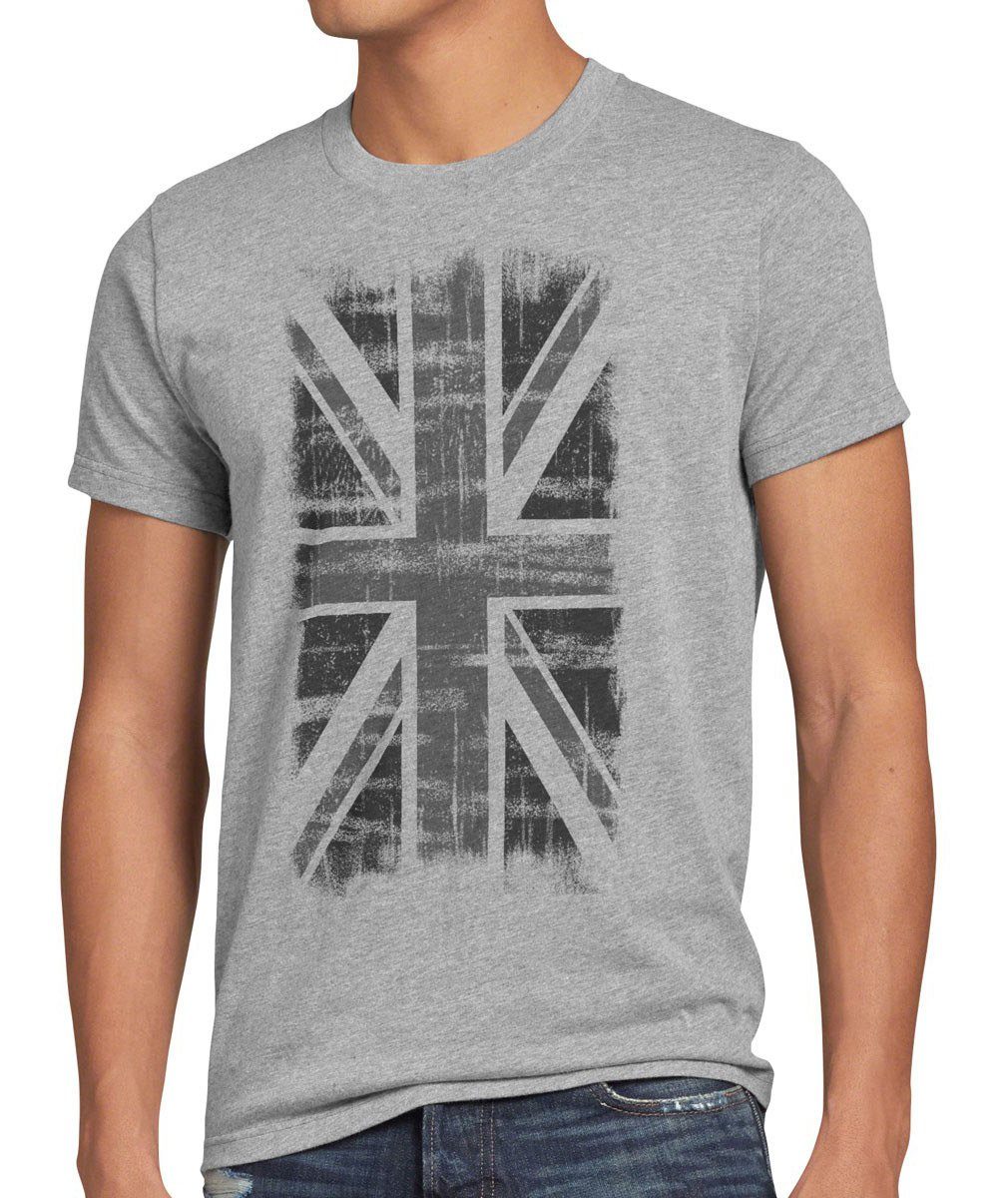 Print-Shirt Herren meliert London T-Shirt UK Kingdom style3 Britain flag United Flagge Union Jack England grau