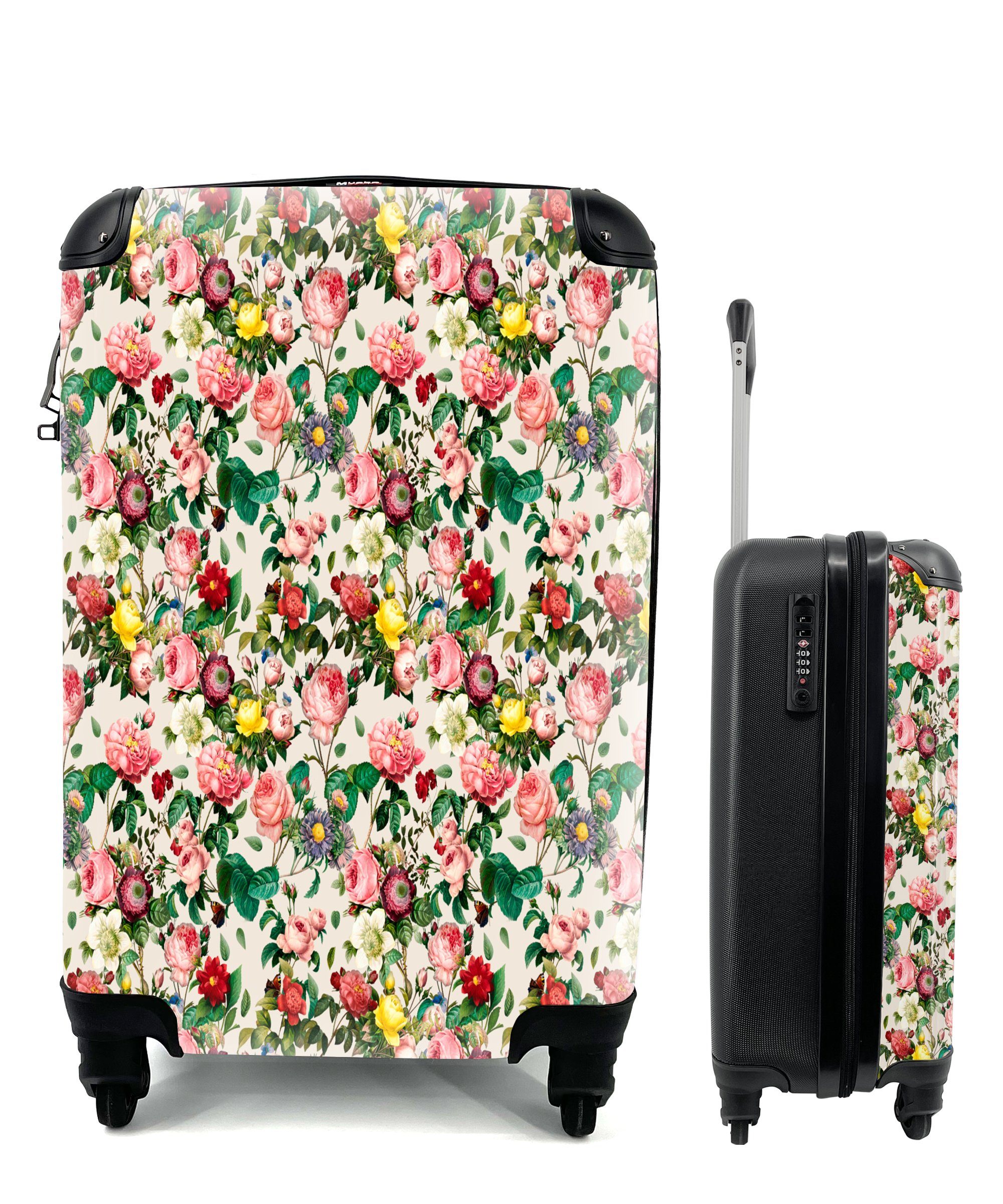 MuchoWow Handgepäckkoffer Blumen - mit Pastell, Frühling Reisekoffer Handgepäck - Reisetasche für 4 Trolley, Rollen, Ferien, rollen