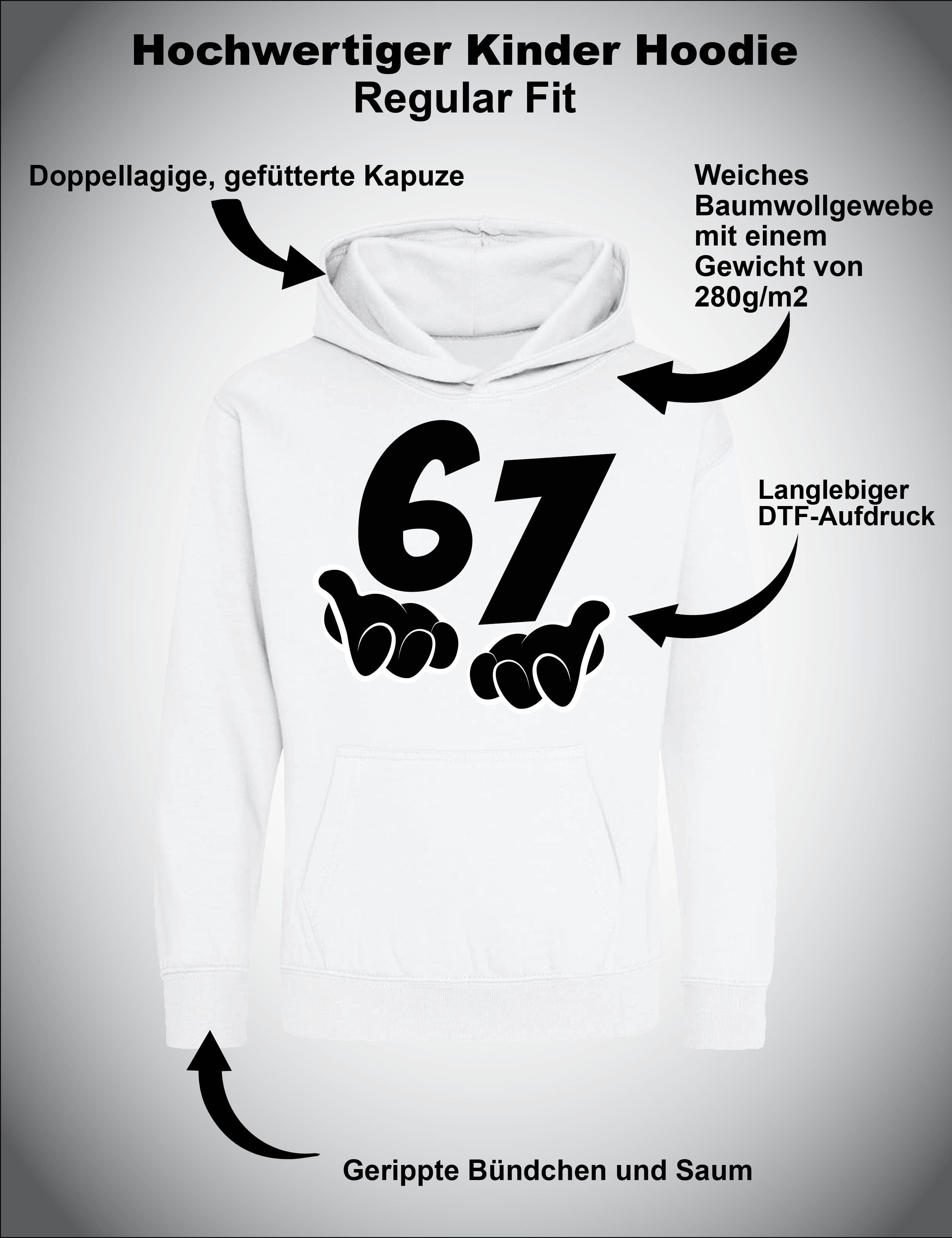 Youth Designz Kapuzenpullover Kinder Hoodie Kapuzenpullover "67" lustig Fun-Print Statement Geschenk mit witzigen und humorvollen Aufdruck für Jungen und Mädchen