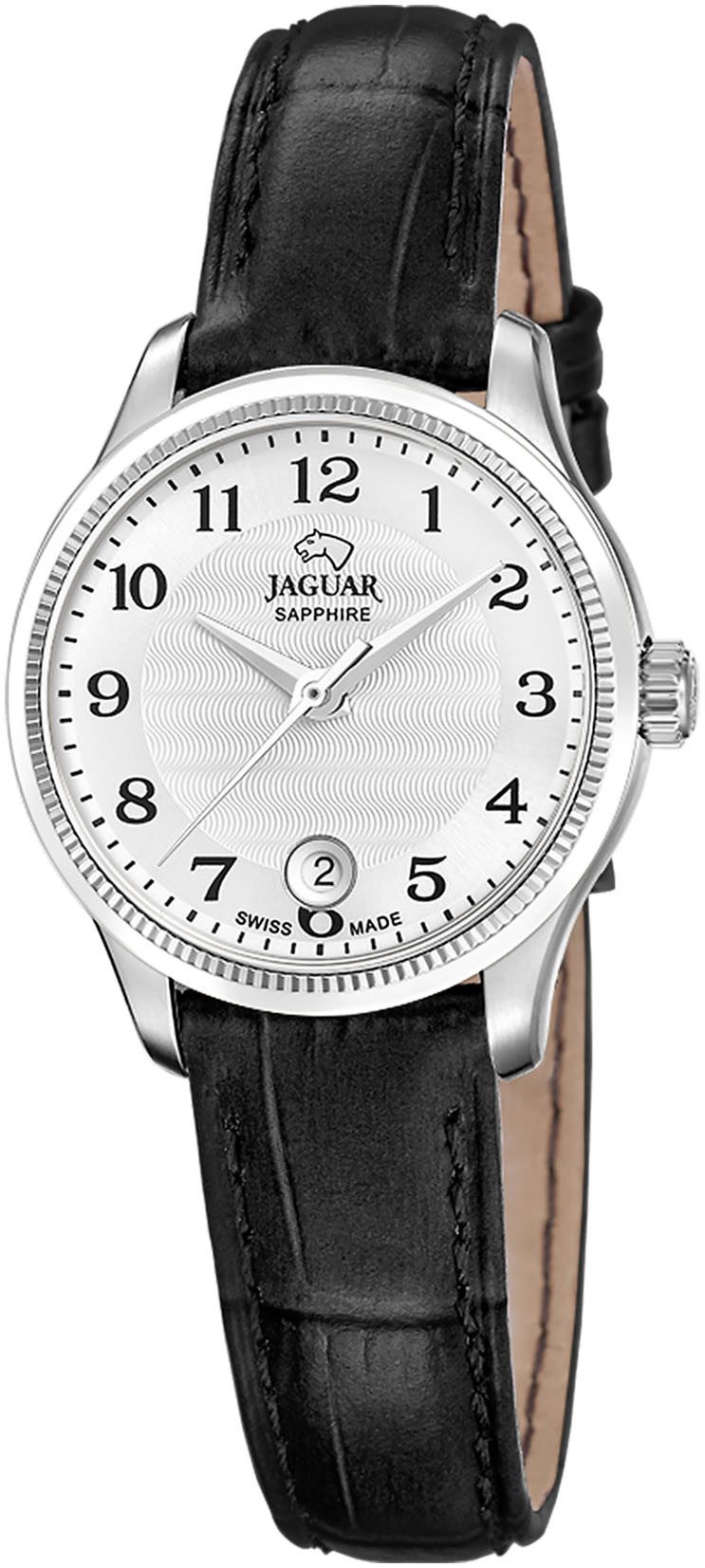 Jaguar Quarzuhr Essentia J1046/1, Armbanduhr, Damenuhr, Swiss Made, Lederarmband, Saphirglas,Datum