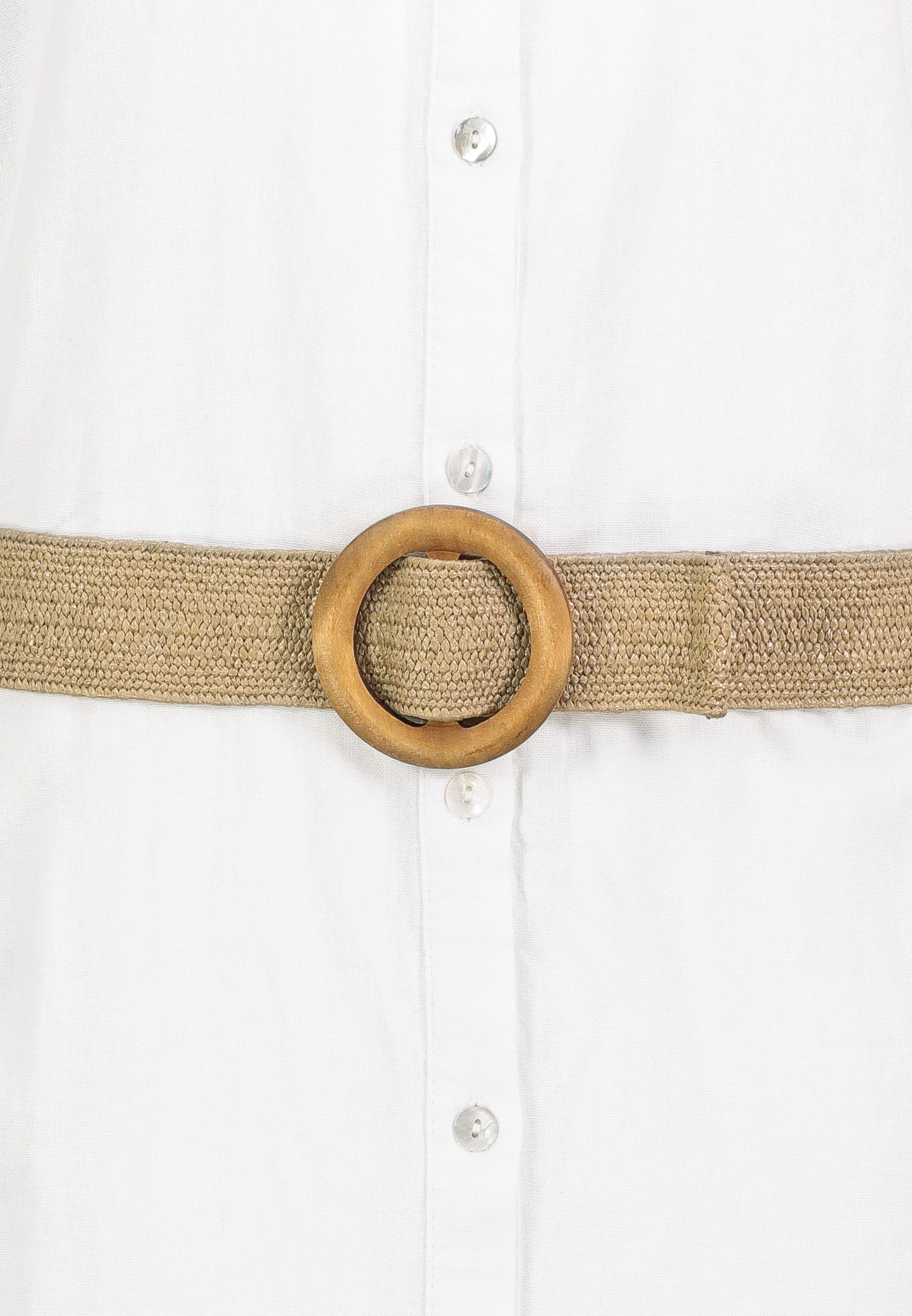 Eight2Nine A-Linien-Kleid Damen Blusenkleid mit Bastgürtel Sommerkleid, Leinen-Viskose-Mix, elastische Taille, gestreift oder uni