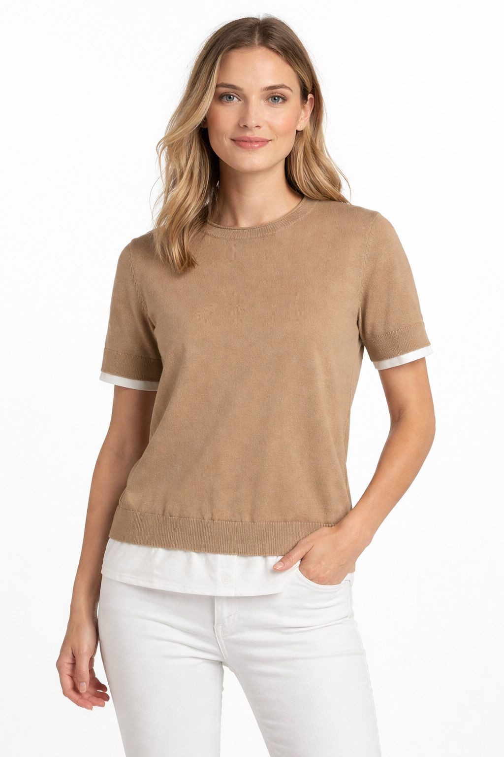 YAYA T-Shirt Strickoberteil mit Doppelsaum günstig online kaufen