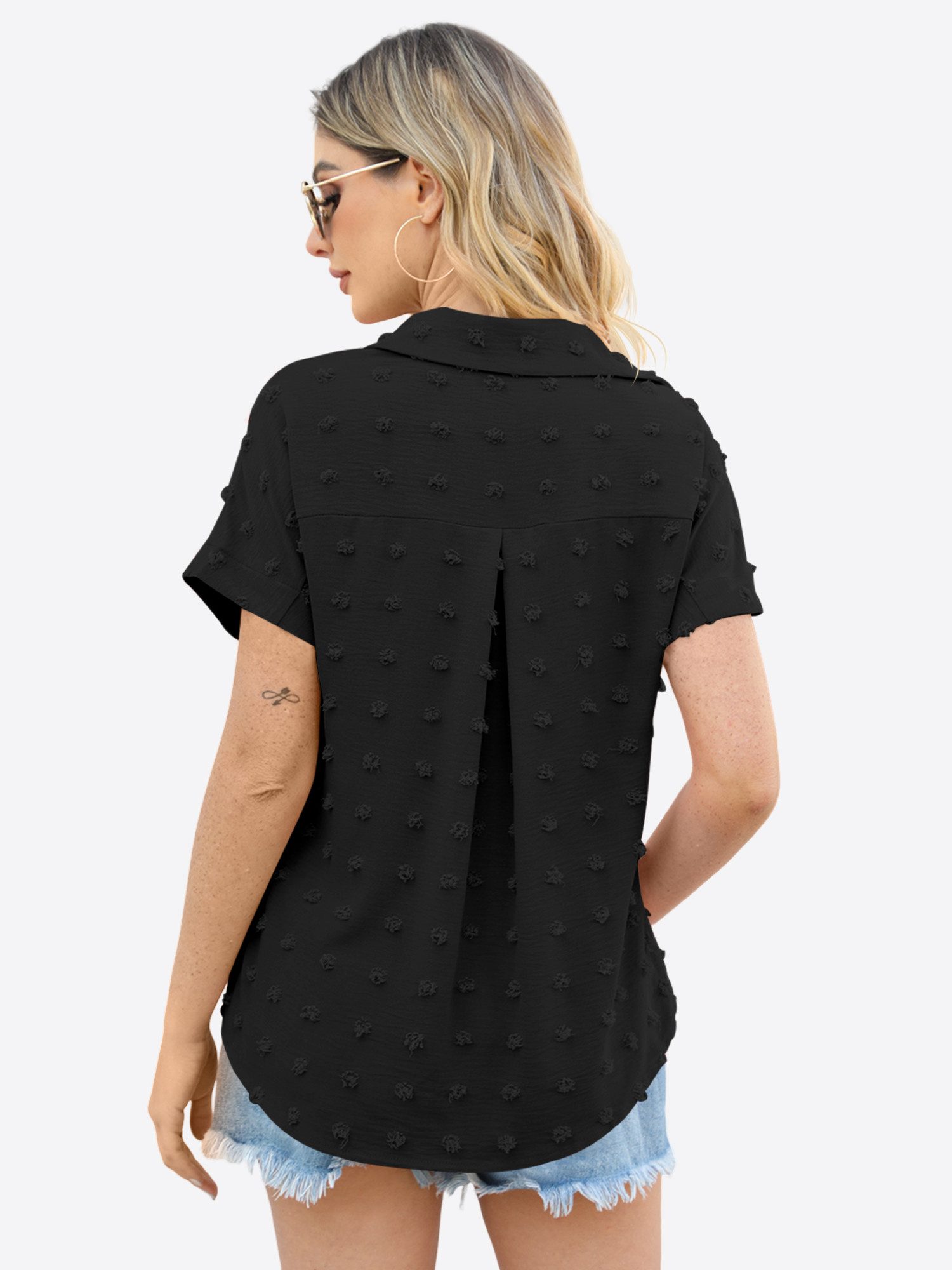 Imily Bela Blusenshirt Damen Kurzarm Casual Oberteil (Packung, 1-tlg., 1per-Pack) mit Textur-Punkten und Hemdkragen