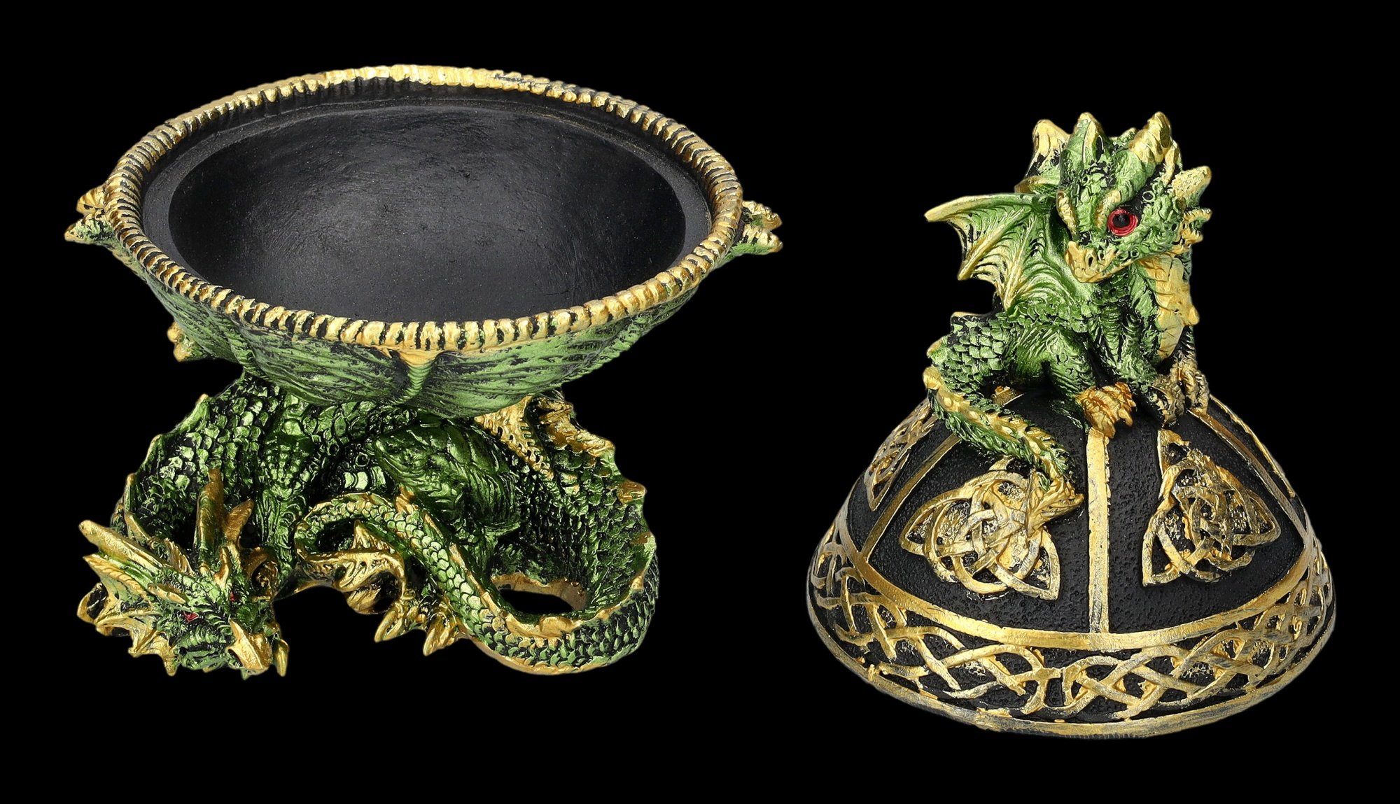 Figuren Shop GmbH Aufbewahrungsdose Schatulle keltisch - Grüne Drachen - Fantasy Aufbewahrungsdose