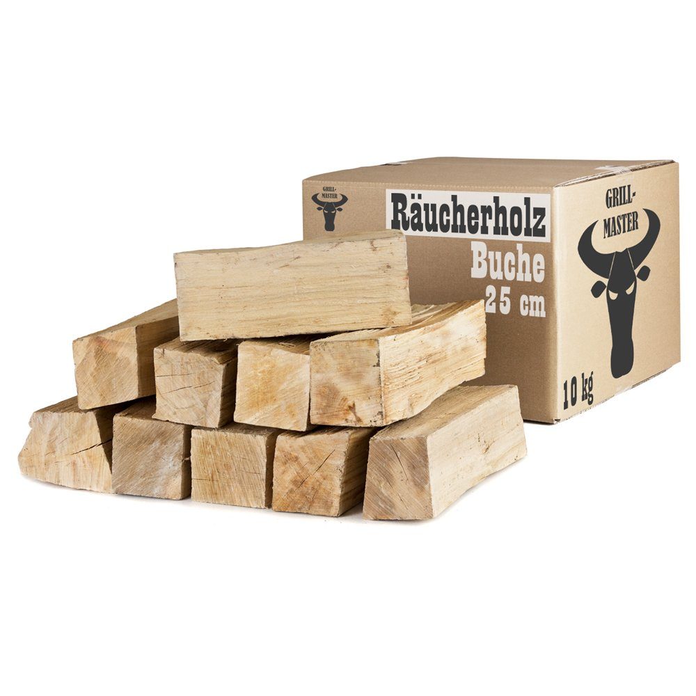 Grillmaster Kaminholz Räucherholz 10 kg Smoker Buchenholz ohne Rinde Smoke 25cm Brennholz, 10 kg
