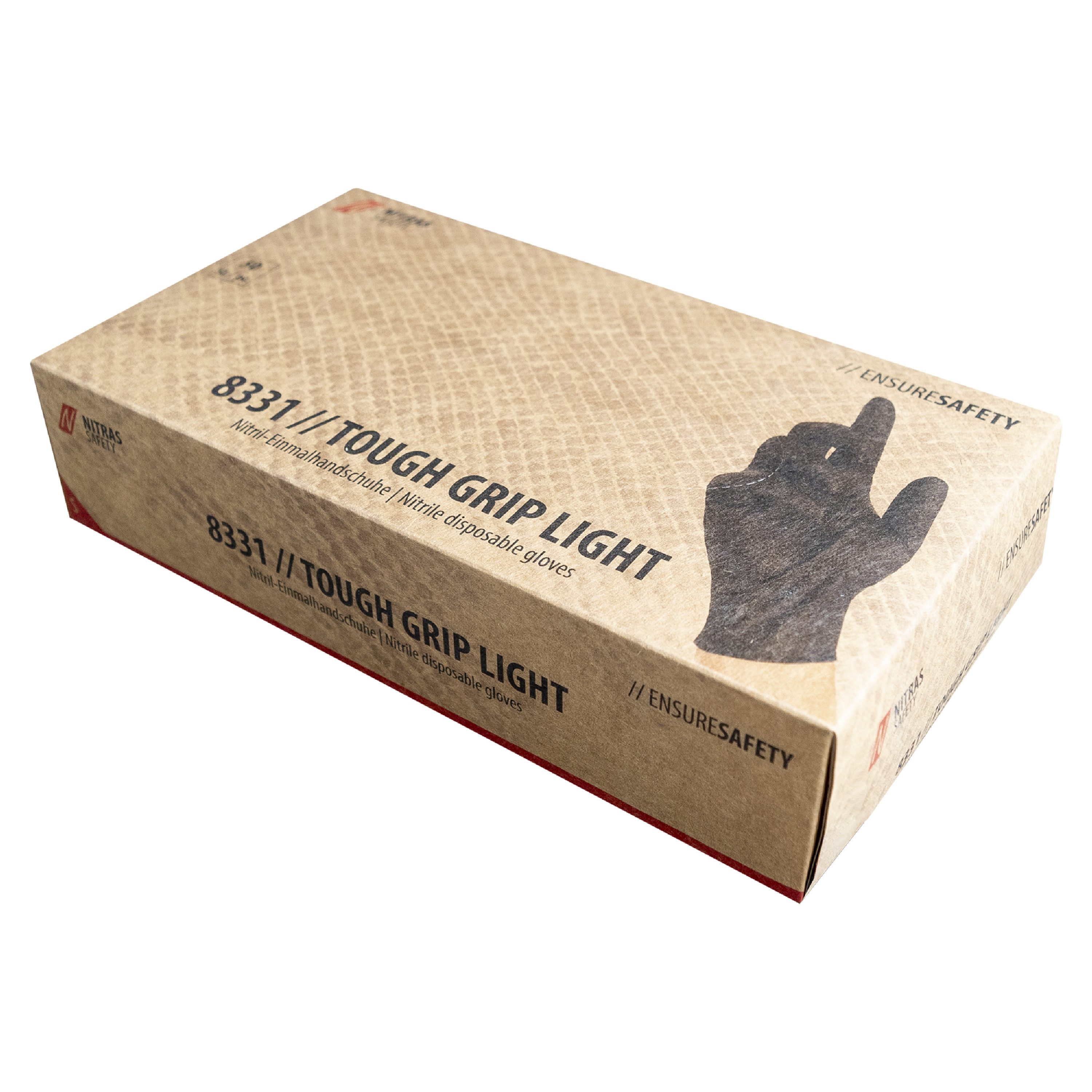 Nitras Einweghandschuhe 8331 Touch Grip light schwarz mit extra Grip (Box, VPE=Box je 50 Stück Nitrilhandschuhe) Schuppenoberfläche/ sehr griffig