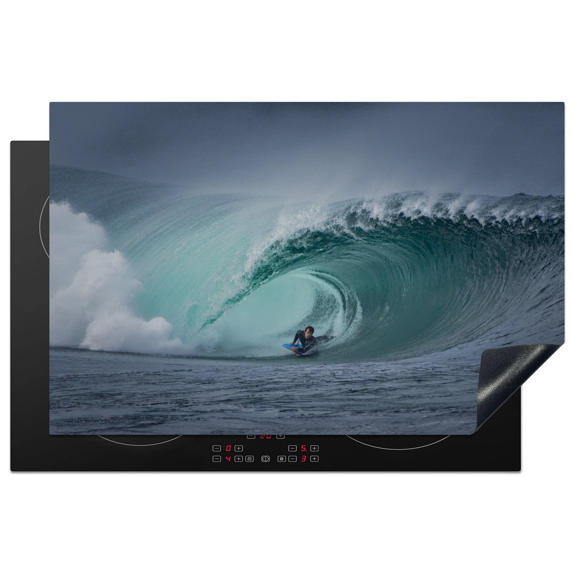 MuchoWow Herdblende-/Abdeckplatte Surfer in großer Welle, Vinyl, (1 tlg), 81x52 cm, Induktionskochfeld Schutz für die küche, Ceranfeldabdeckung