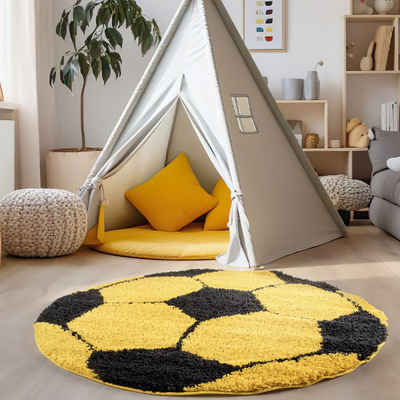Kinderteppich Fußball-Design, Carpettex, Rund, Höhe: 30 mm, Kinder Teppich Fußball-Form Kinderzimmer versch.farben und größen