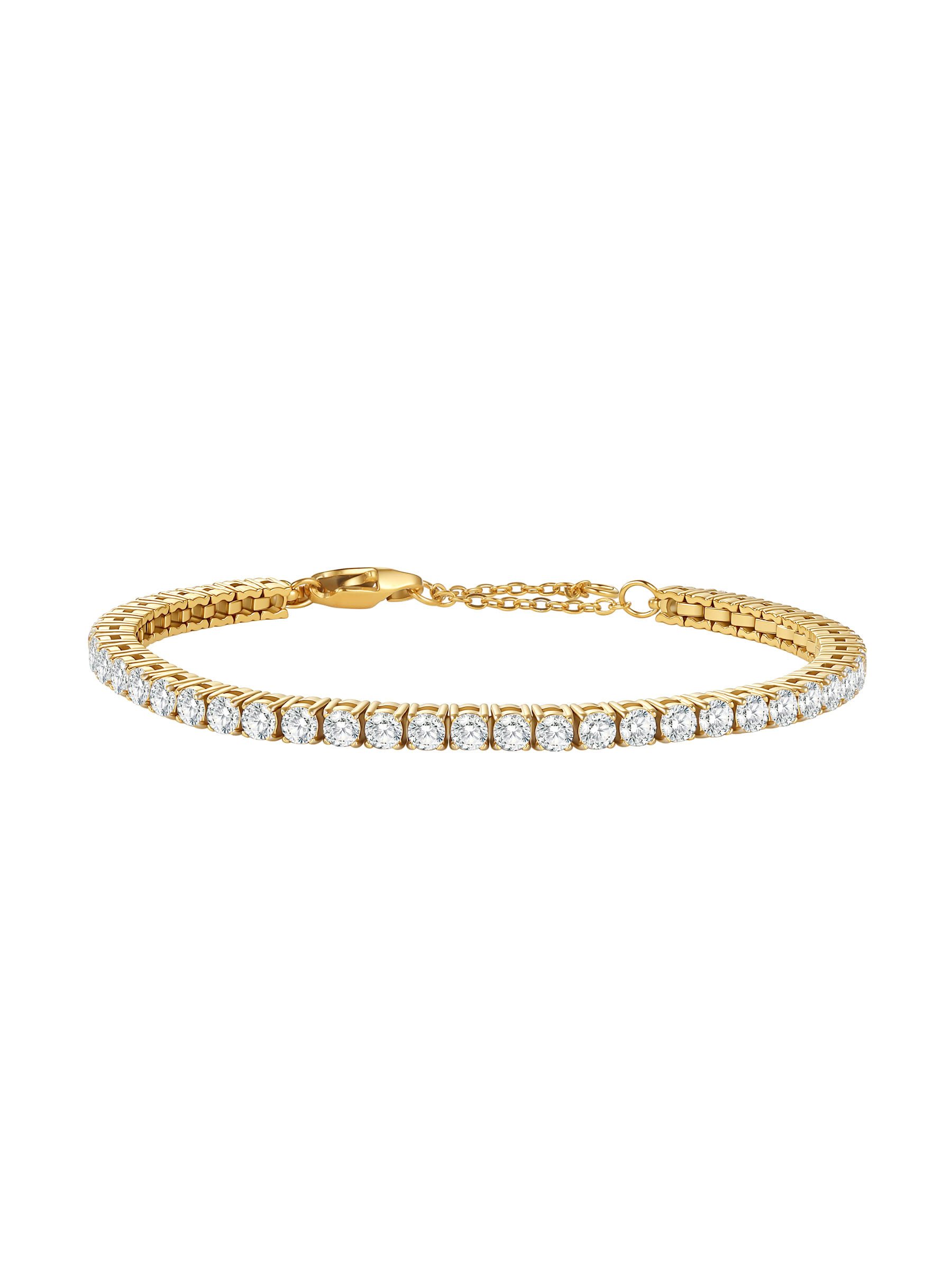 Hey Happiness Tennisarmband mit Zirkonia – 18K vergoldete Edelstahl Armkette wasserfest, verstellbarer Damen-Schmuck schimmernd für Alltag & Abend