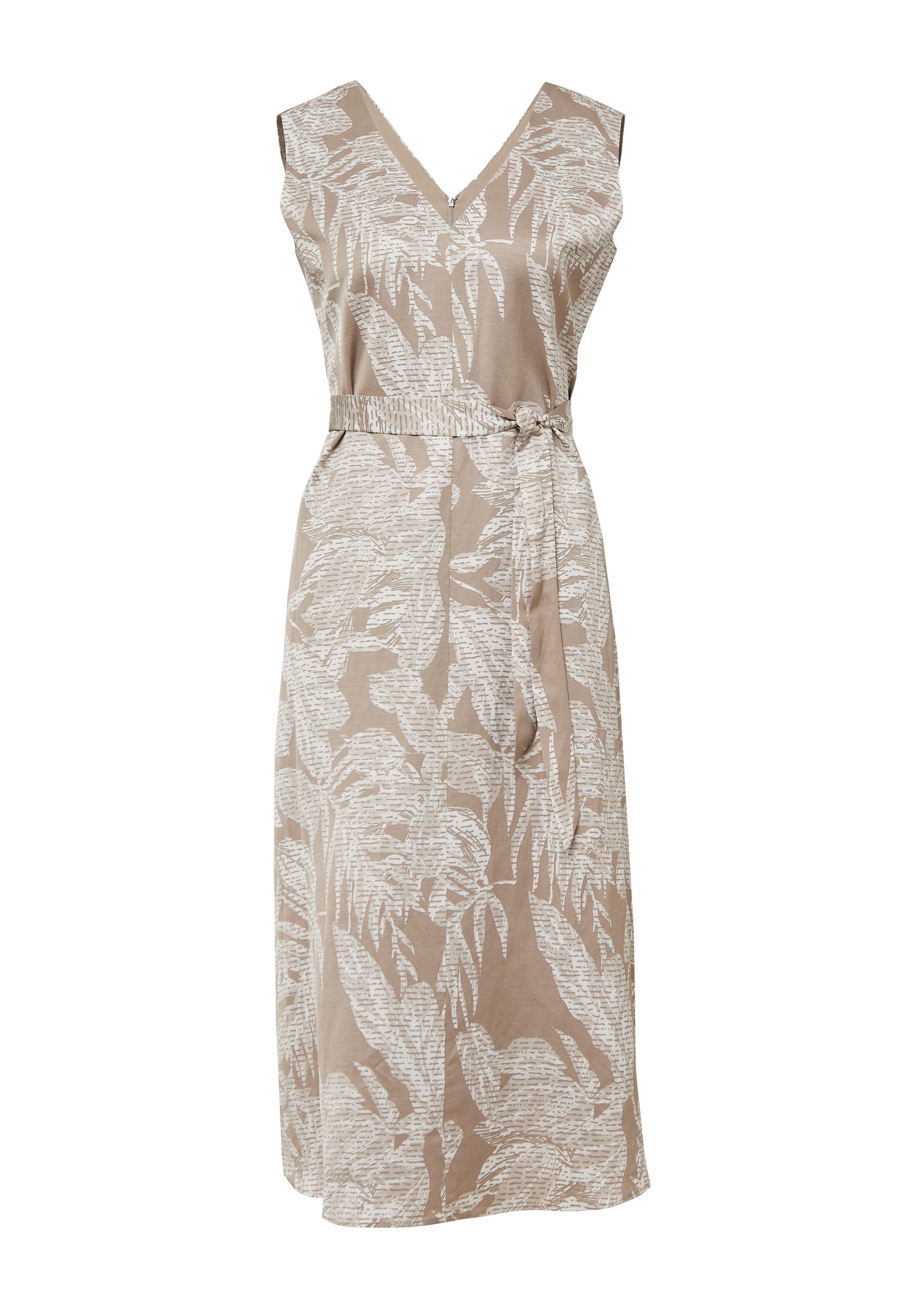 comma Midikleid Kleid Satiniertes Leinenmix-Kleid in Midilänge